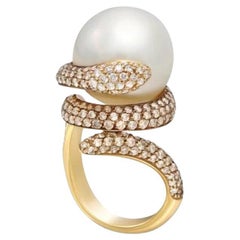 Klassischer moderner Perlen-Weiß-Diamant-Ring aus 18k Gold für Sie