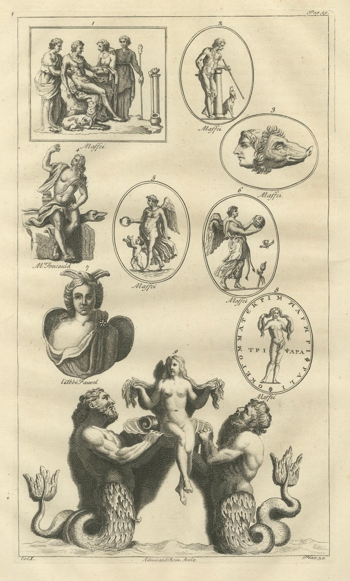 Classical Mythological Figures Engraving, Montfaucon Antiquité Expliquée 1721