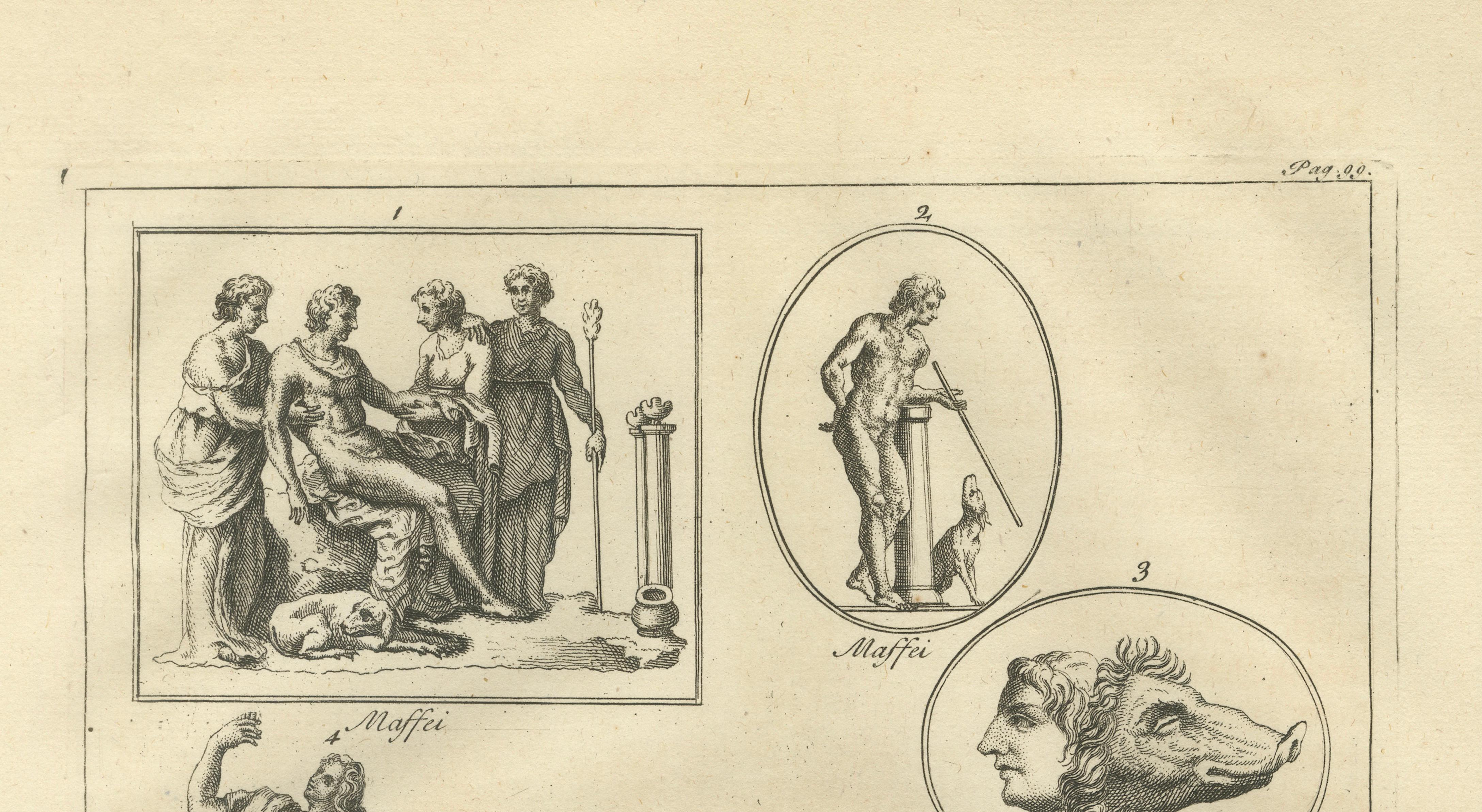 Classical Mythological Figures Engraving, Montfaucon Antiquité Expliquée 1721