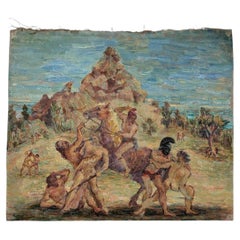 Dipinto a olio impressionista su tela ispirato alla mitologia classica, firmato