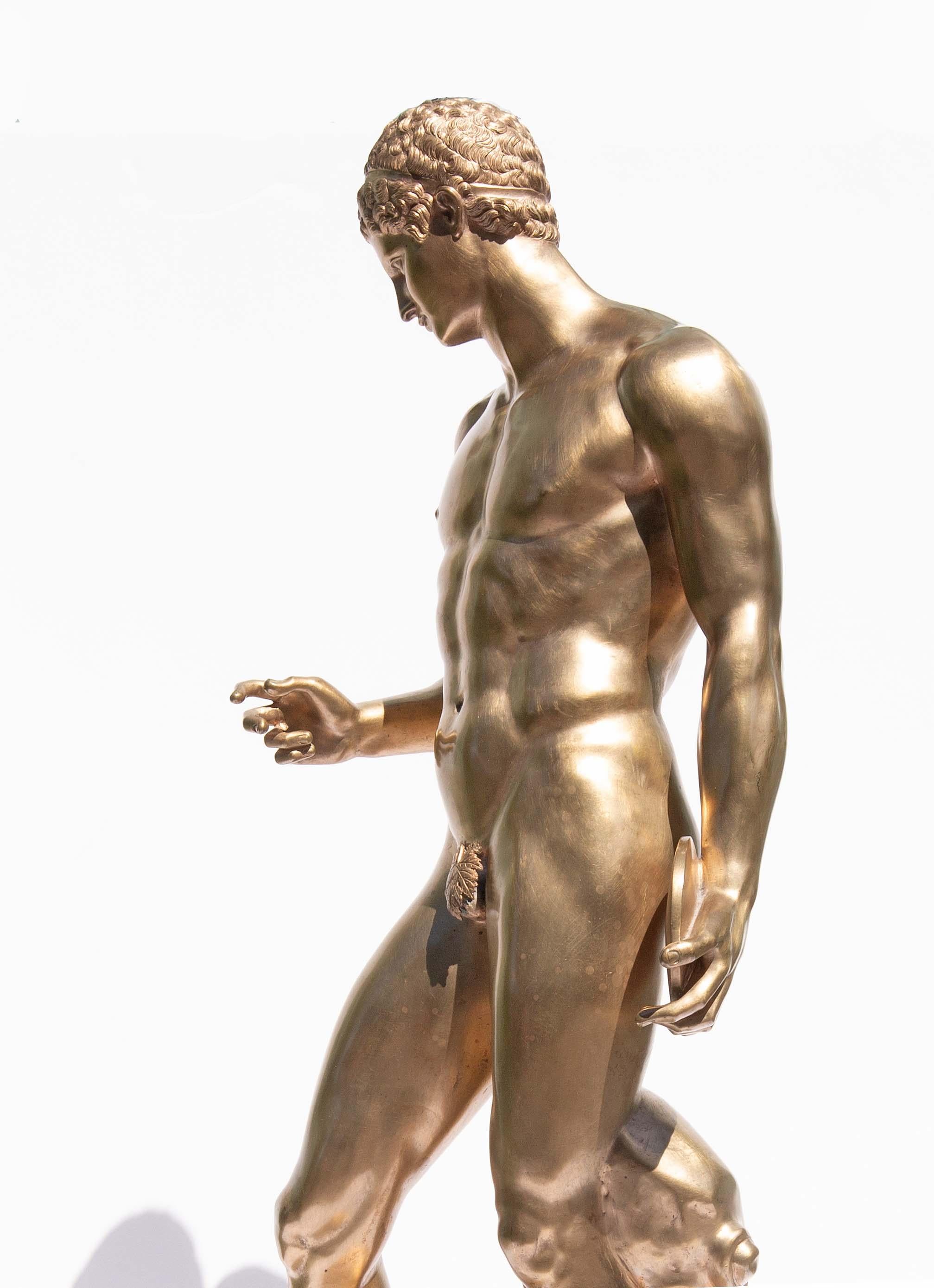 European Classical Nude Male Bronze Sculpture Discus Bearer After Polyclitus Grand Tour
