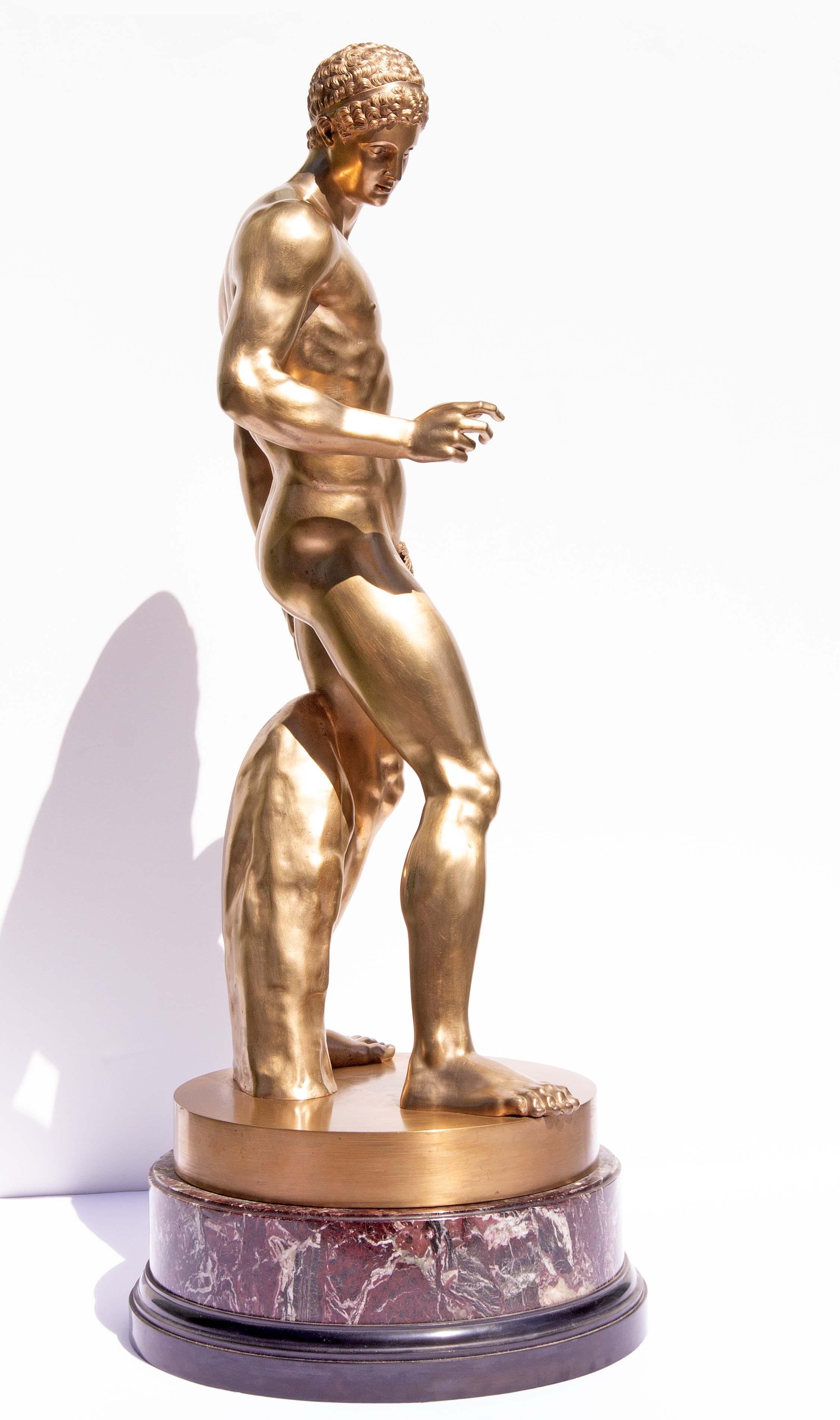 Early 20th Century Classical Nude Male Bronze Sculpture Discus Bearer After Polyclitus Grand Tour