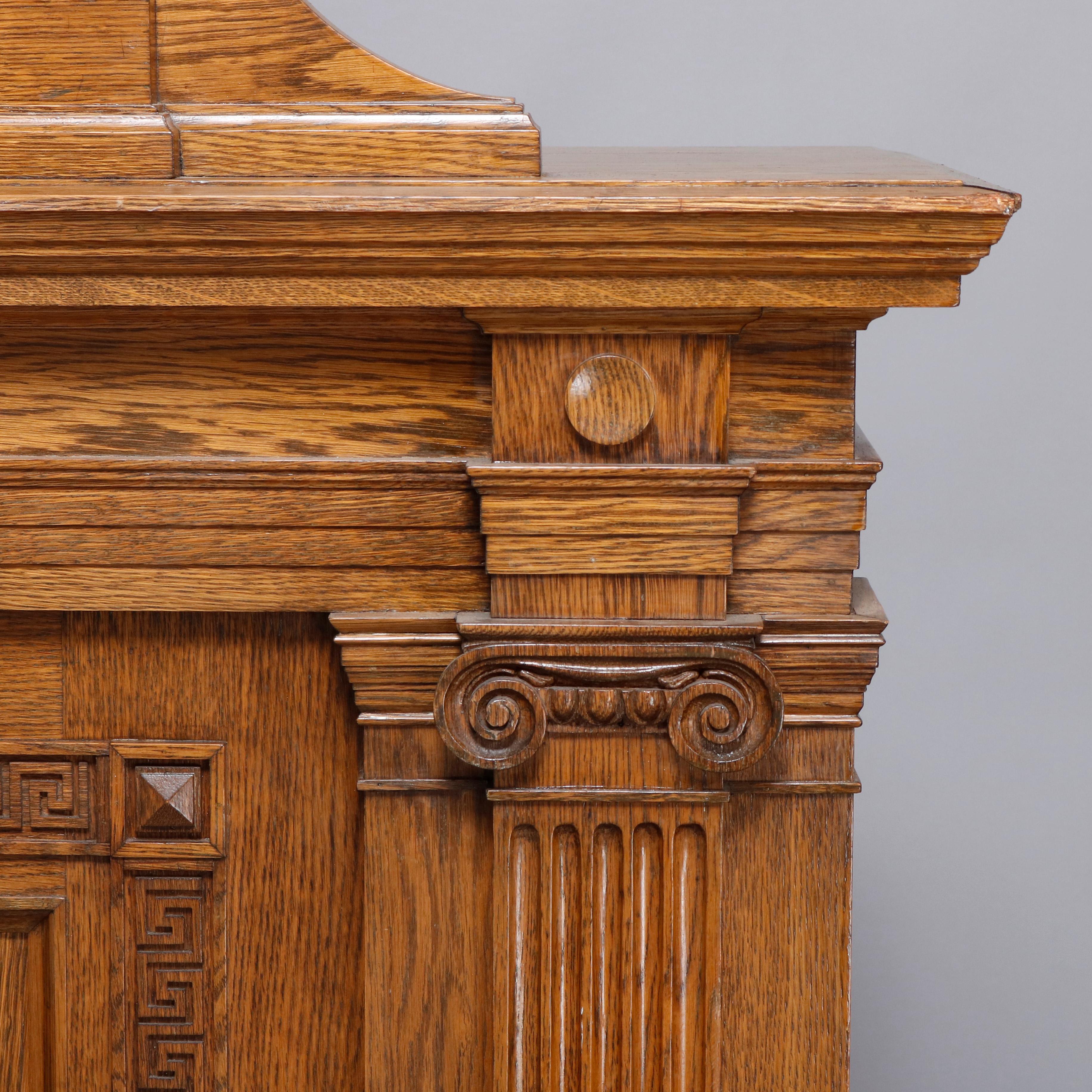 American Classical Oak Corinthian Column Presentation Podium with Greek Key Bordering