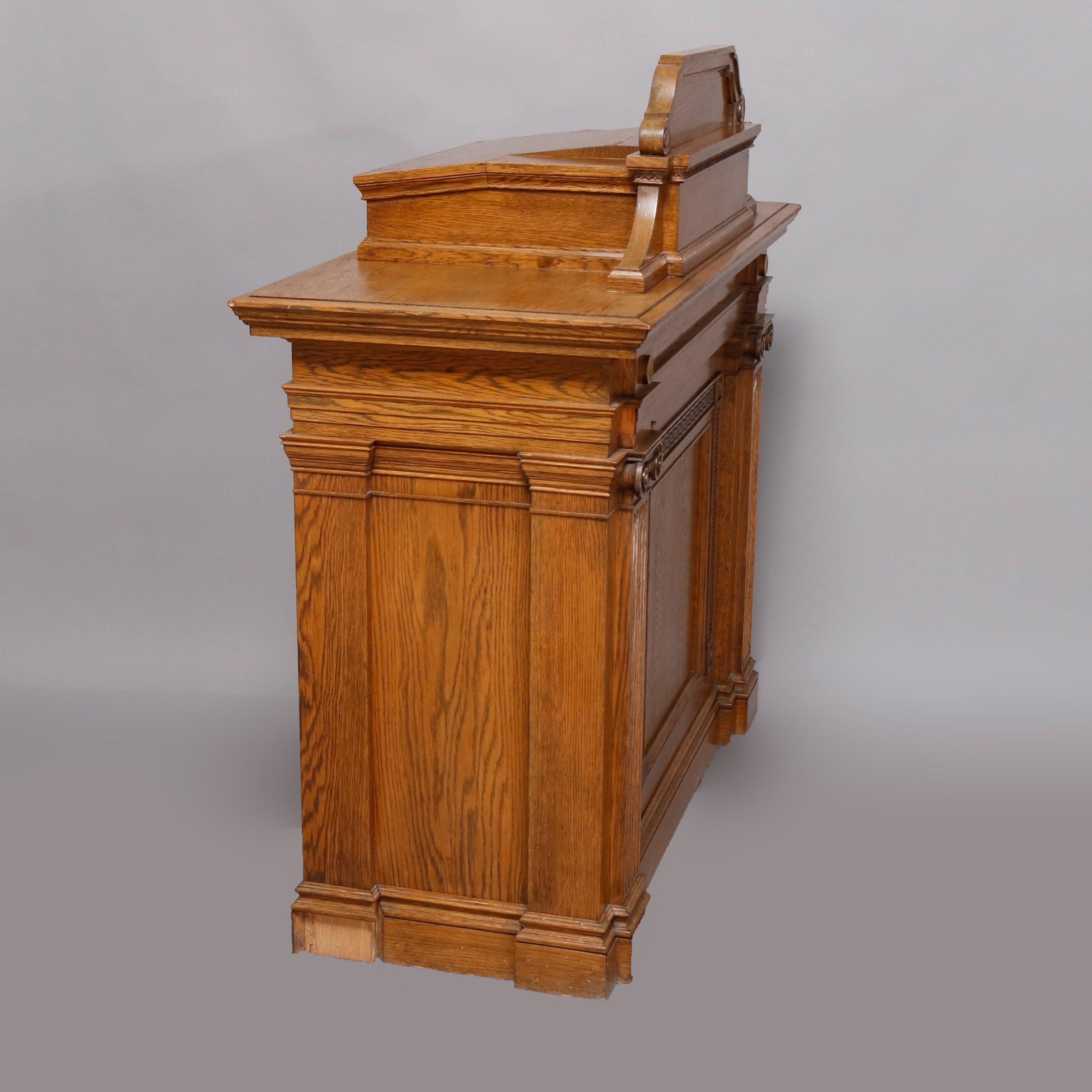 Carved Classical Oak Corinthian Column Presentation Podium with Greek Key Bordering