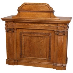 Vintage Classical Oak Corinthian Column Presentation Podium with Greek Key Bordering