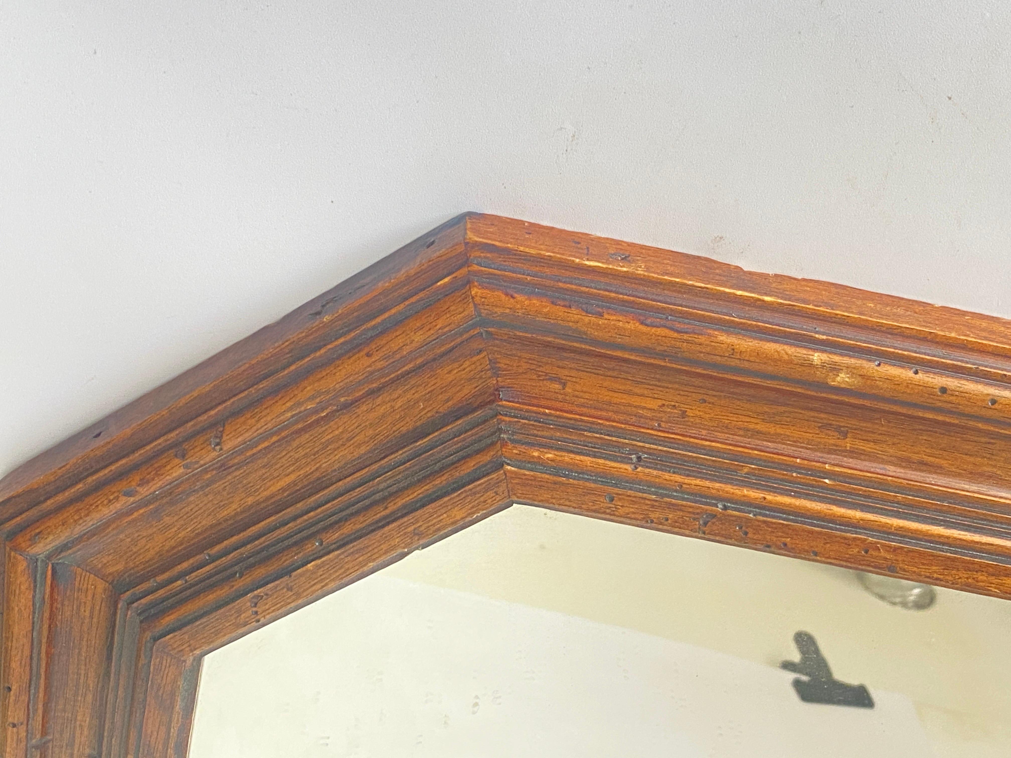 Classical Oak Wood Frame Mirror Brown Color Beautiful Patina Color, England 1940 For Sale 1