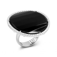 Classical Onyx White Diamond Gold Band Ring for Her
