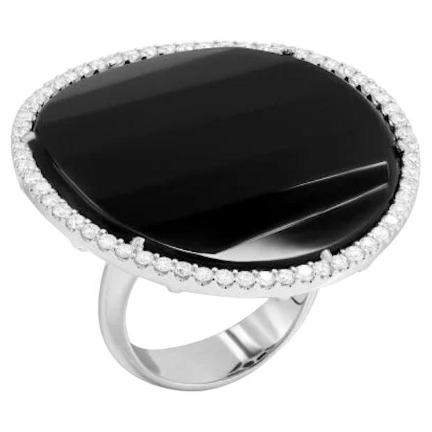 Classical Onyx White Diamond Gold Band Ring for Her