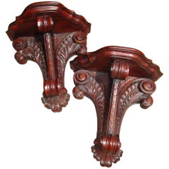 Vintage Classical Pair of Carved Mahogany Wall Brackets of Large-Scale