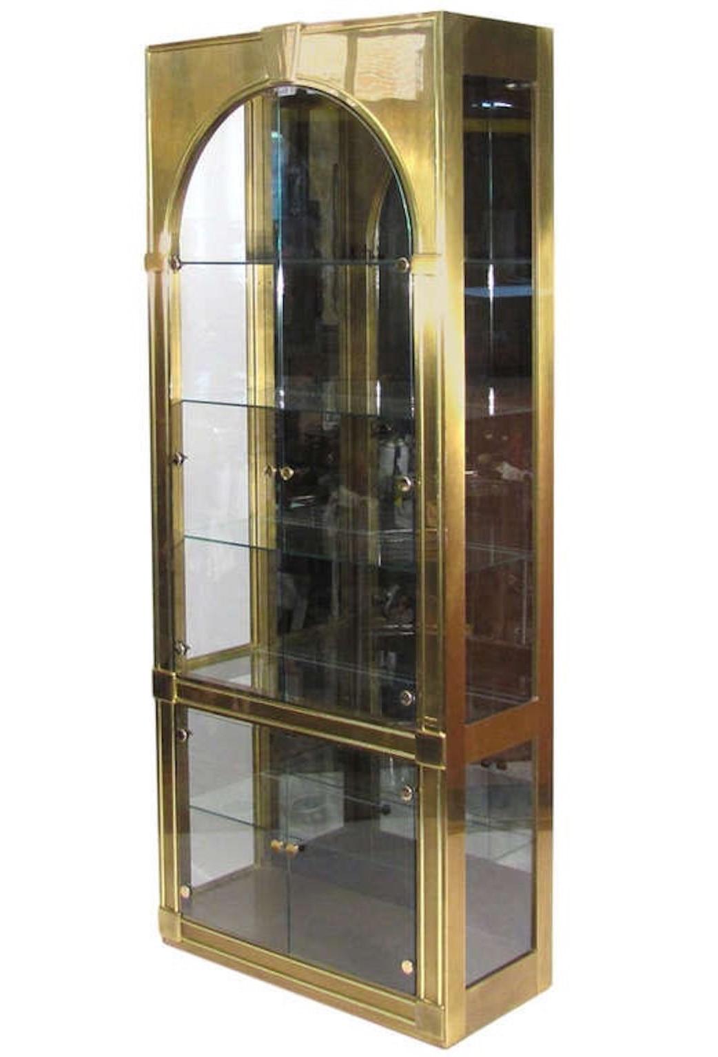 Mid-Century Modern Classical Palladian Style Brass and Glass Vitrines by Mastercraft