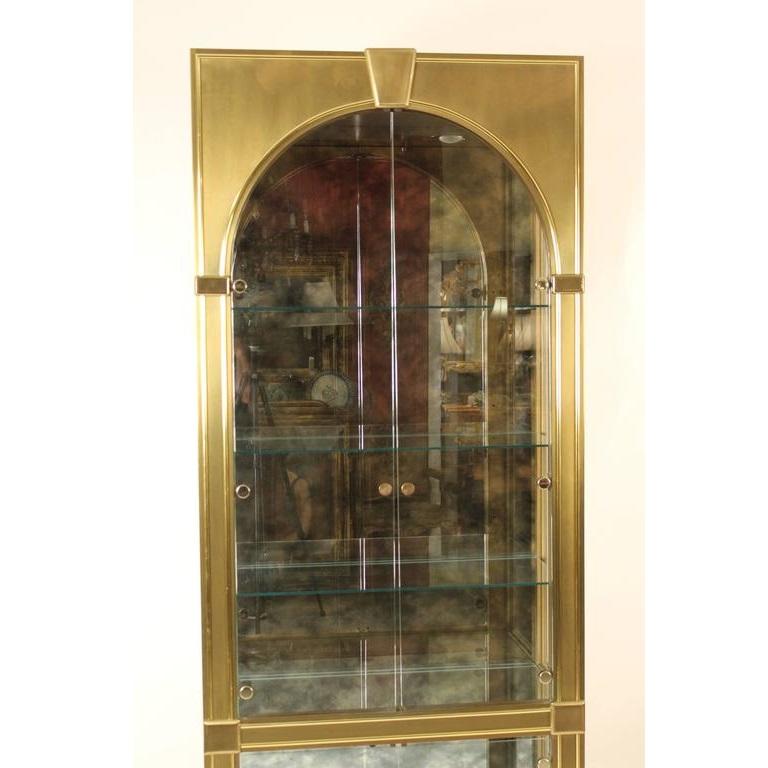 American Classical Palladian Style Brass and Glass Vitrines by Mastercraft