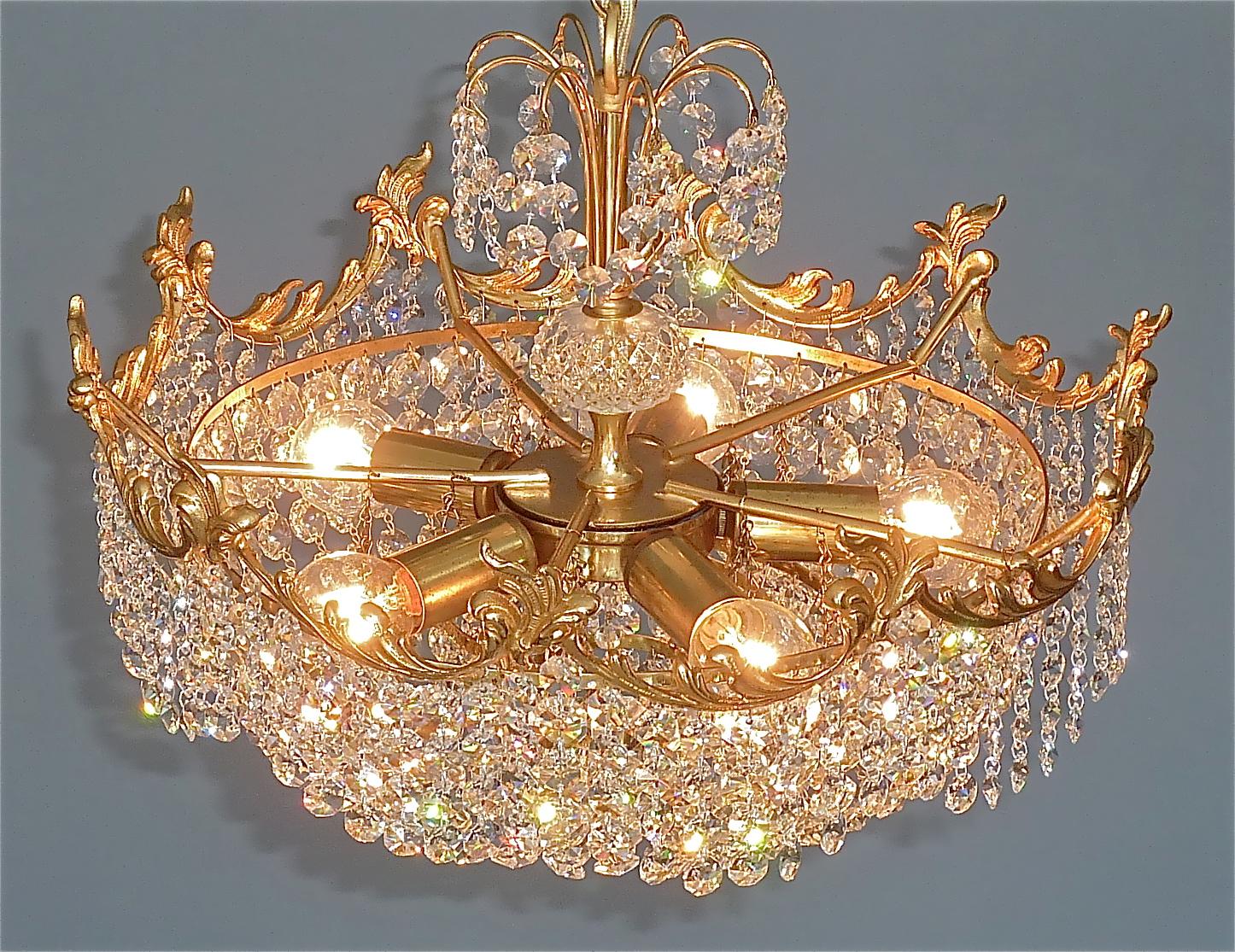 Classical Palwa Chandelier Gilt Brass Faceted Crystal Glass, 1960s Rococo Style  For Sale 10