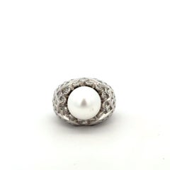 Classical Pearl Diamond White Gold Ring For Her