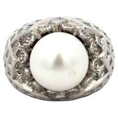 Classical Pearl Diamond White Gold Ring For Her