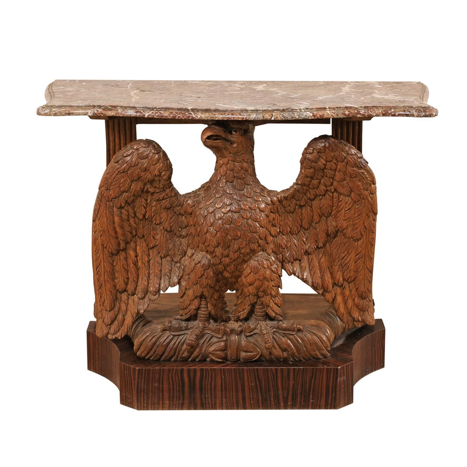 Classical Period American Carved Eagle Console Table w/ Marble Top , circa 1820