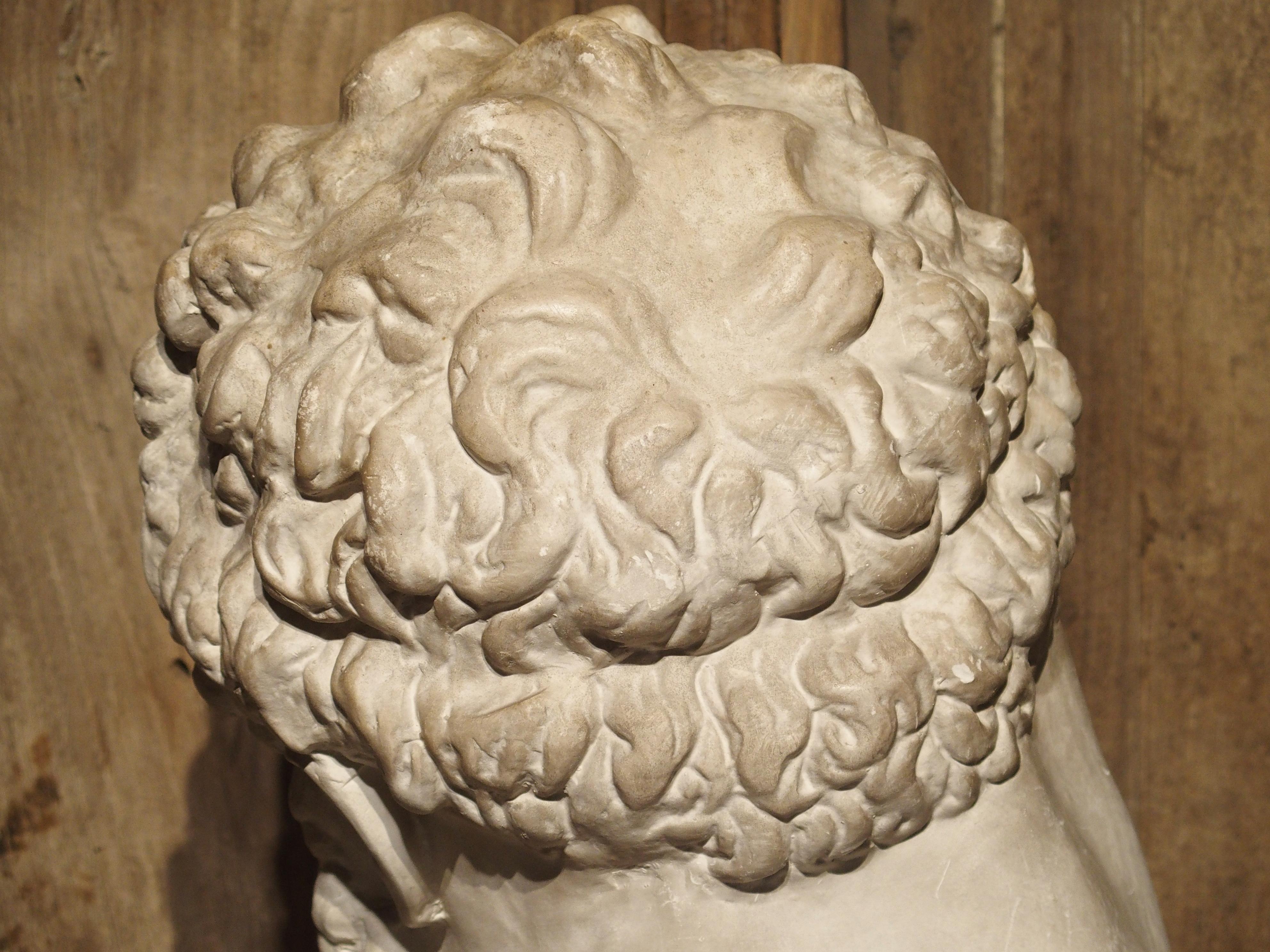 From Italy, this classical plaster bust has been beautifully sculpted. Busts like this were often done as a study of those from antiquity. The color of the material closely resembles that of Carrara or Italian statuary marble. The bearded man has