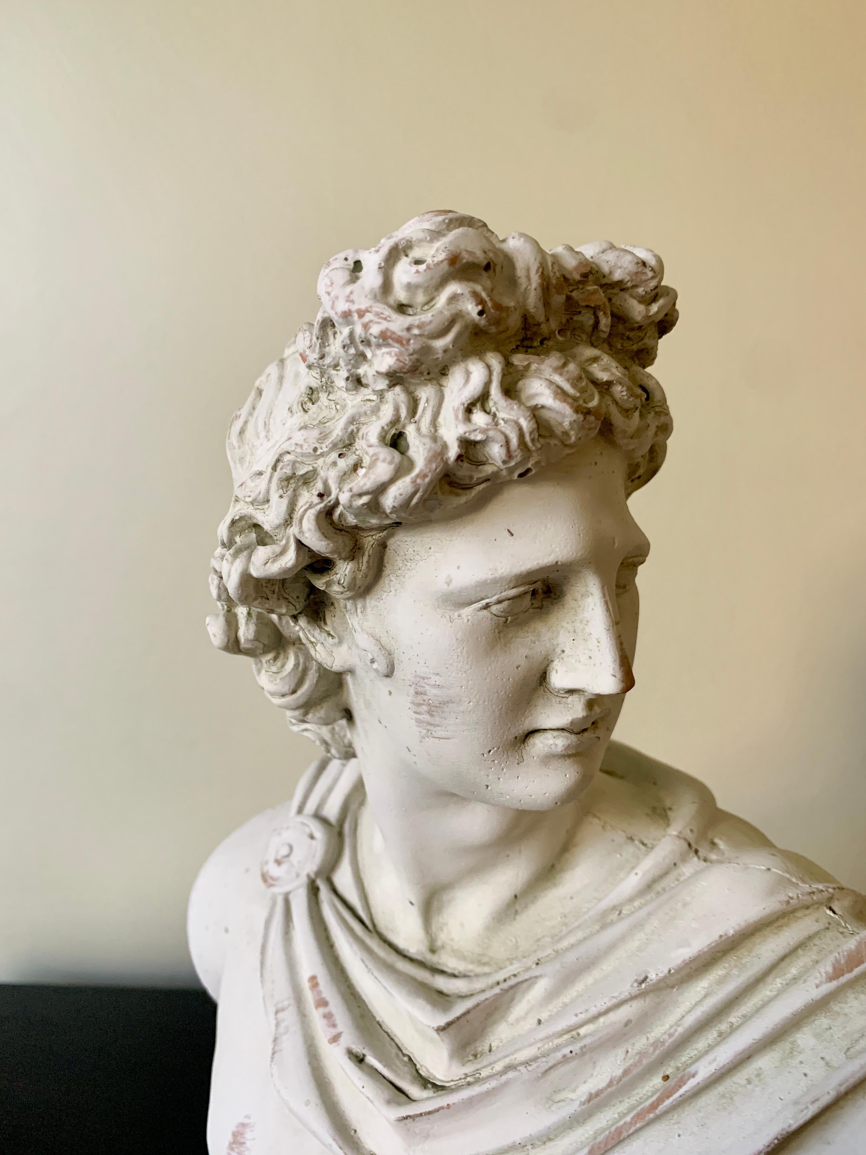 Neoclassical Classical Plaster Bust of Mythological Apollo Belvedere Sculpture For Sale