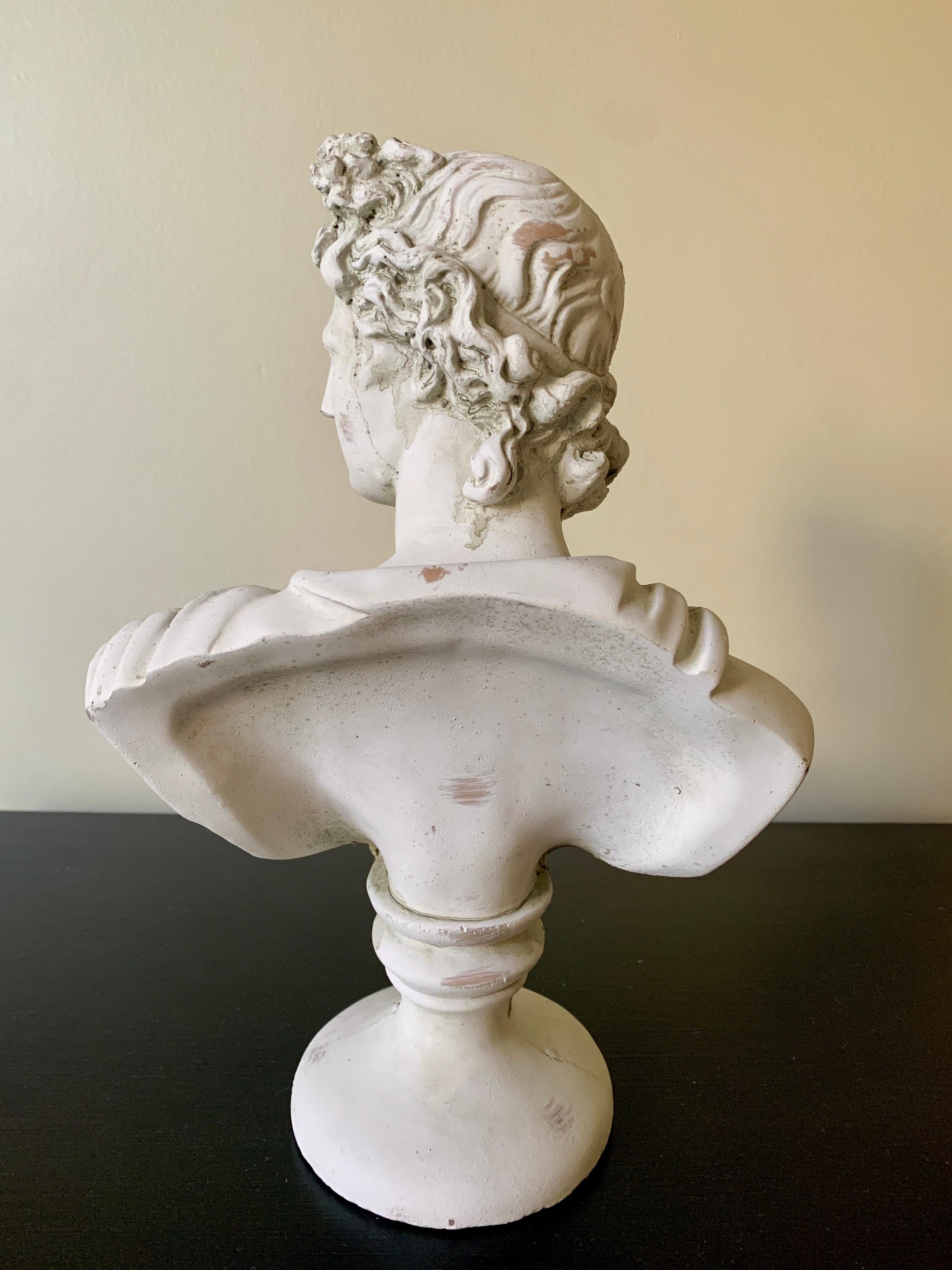 Contemporary Classical Plaster Bust of Mythological Apollo Belvedere Sculpture For Sale