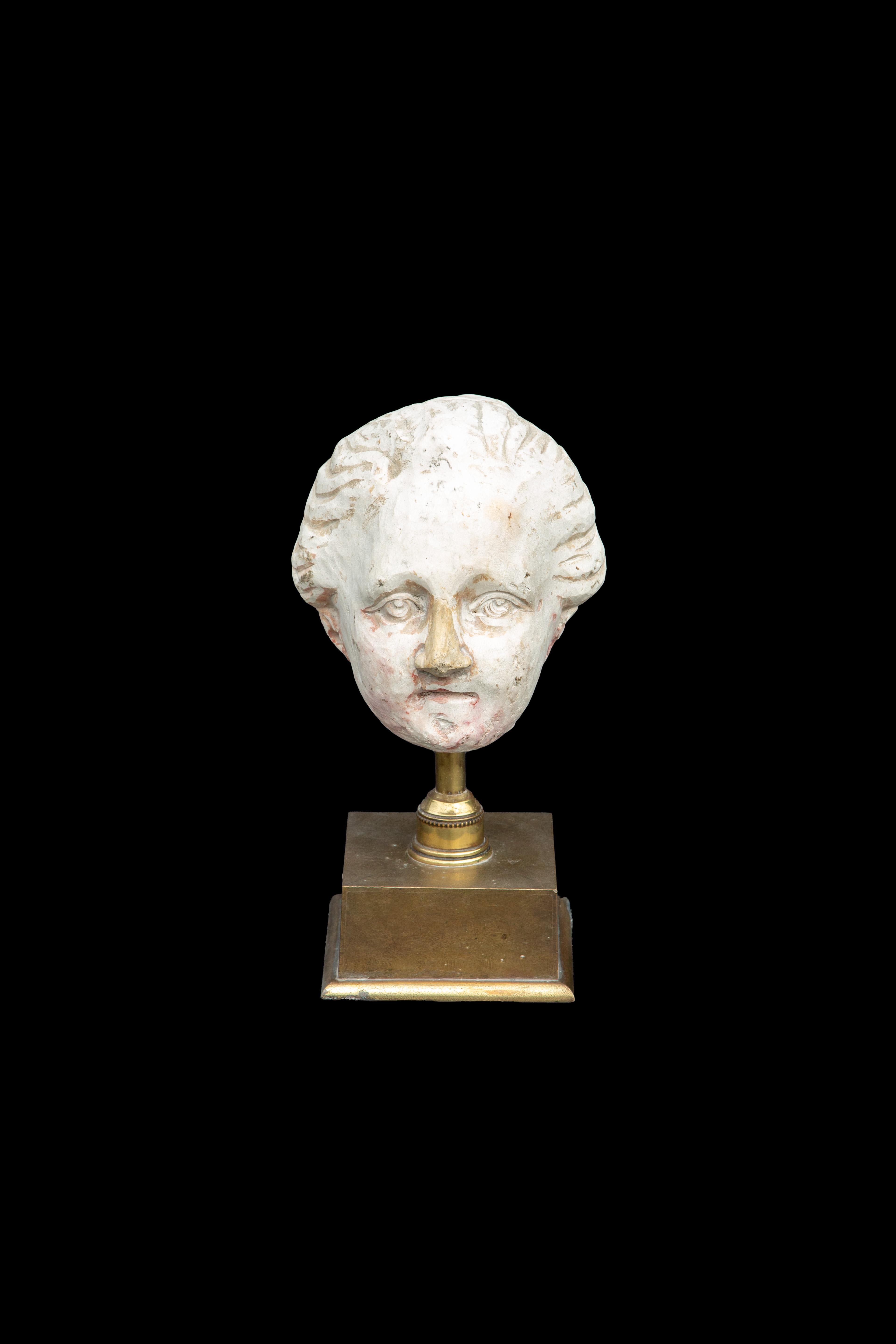 Classical Plaster Head of a Woman on a Brass Base.
