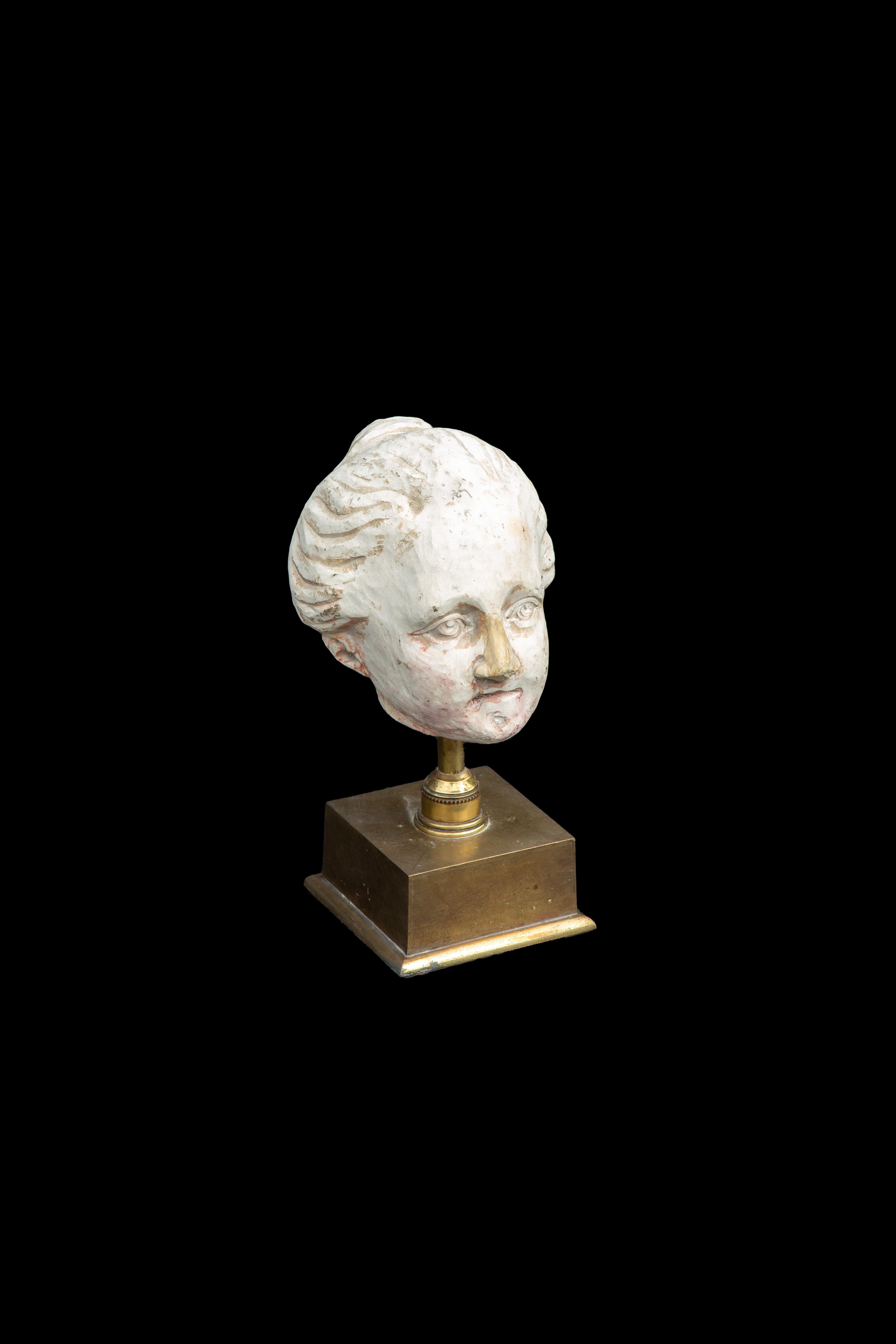 Napoleon III Classical Plaster Head of a Woman on a Brass Base For Sale
