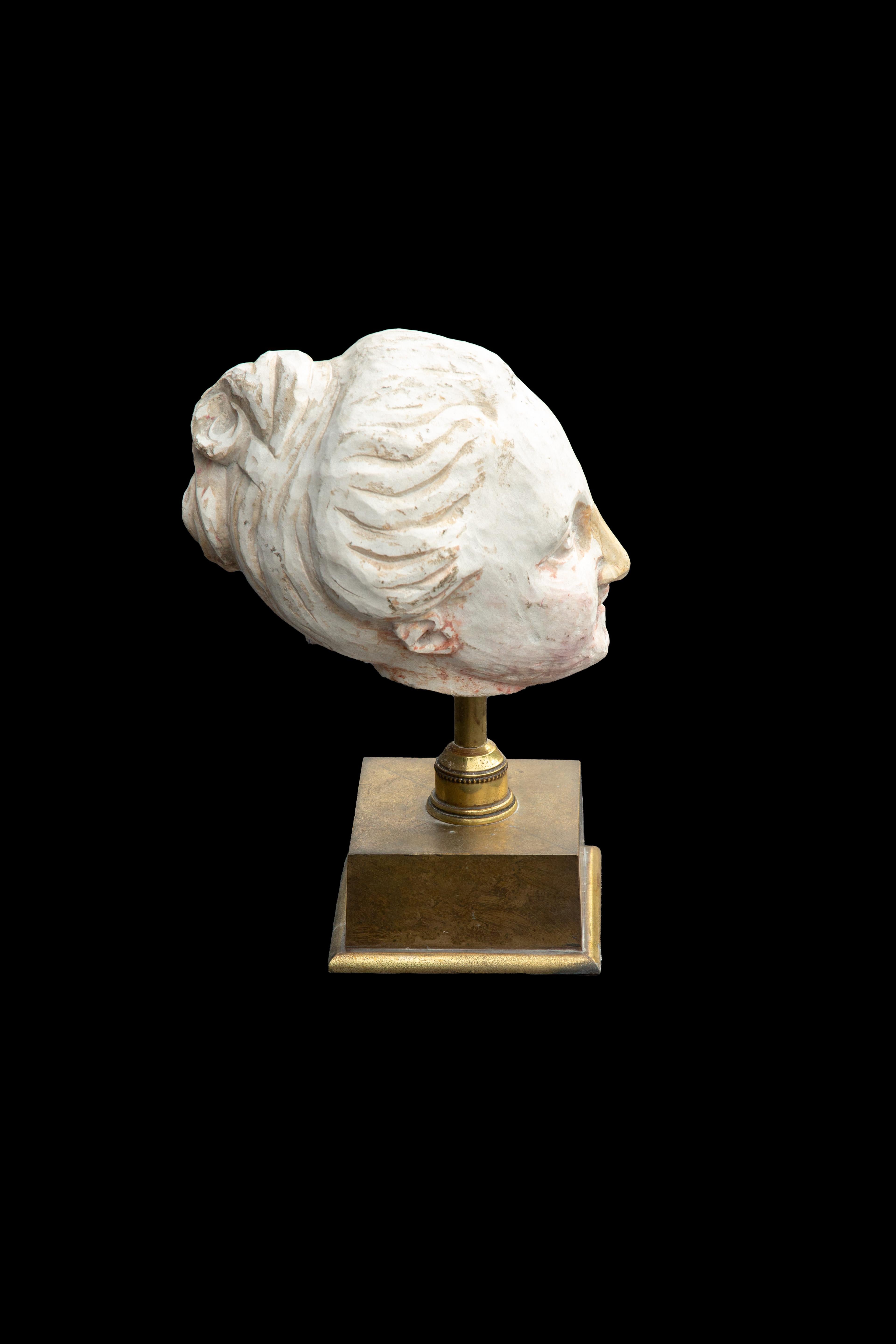 Classical Plaster Head of a Woman on a Brass Base In Good Condition For Sale In New York, NY