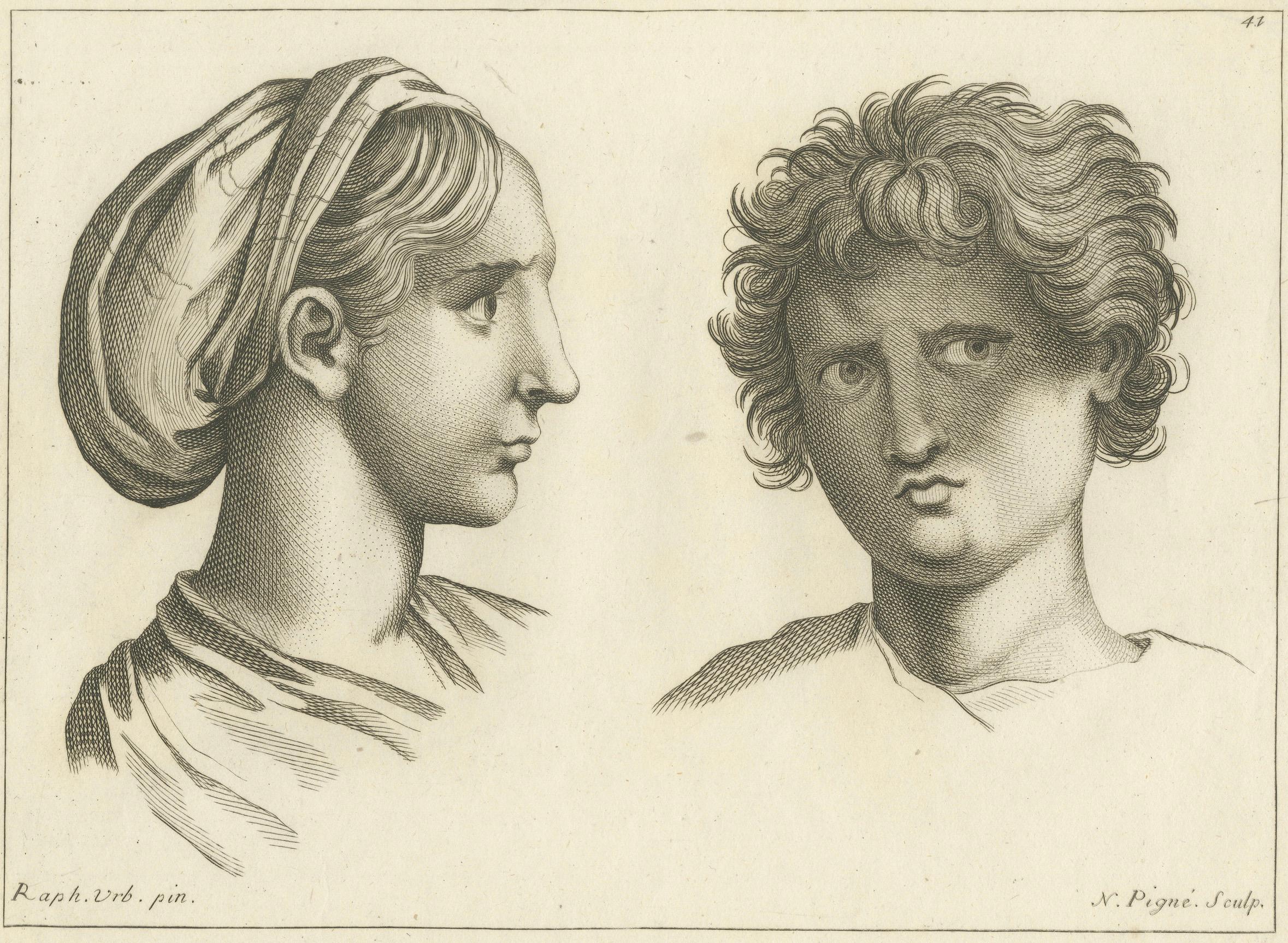 Engraved Classical Profiles: Raphael's Vision by Nicolas Pigné, 1740 For Sale