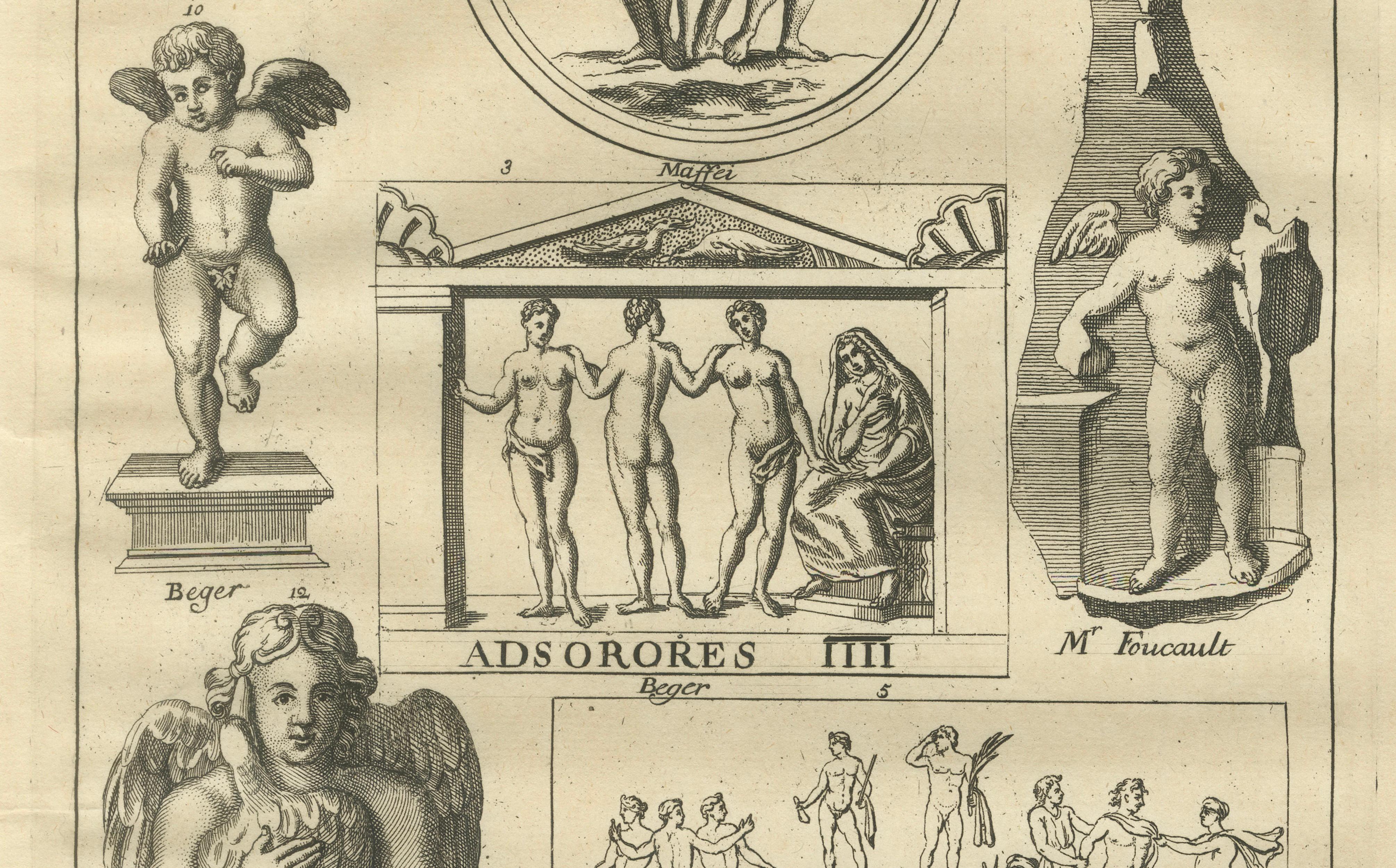 Classical Putti and Three Graces Engraving, Montfaucon Antiquité Expliquée 1721