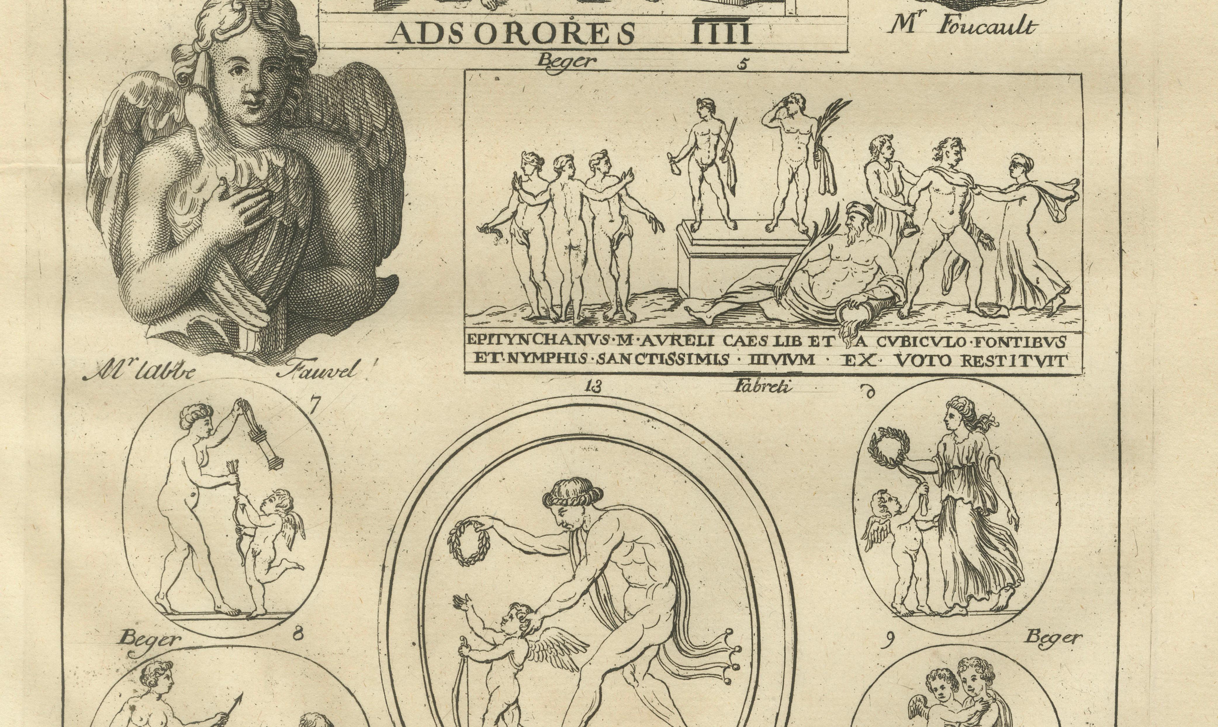 Classical Putti and Three Graces Engraving, Montfaucon Antiquité Expliquée 1721