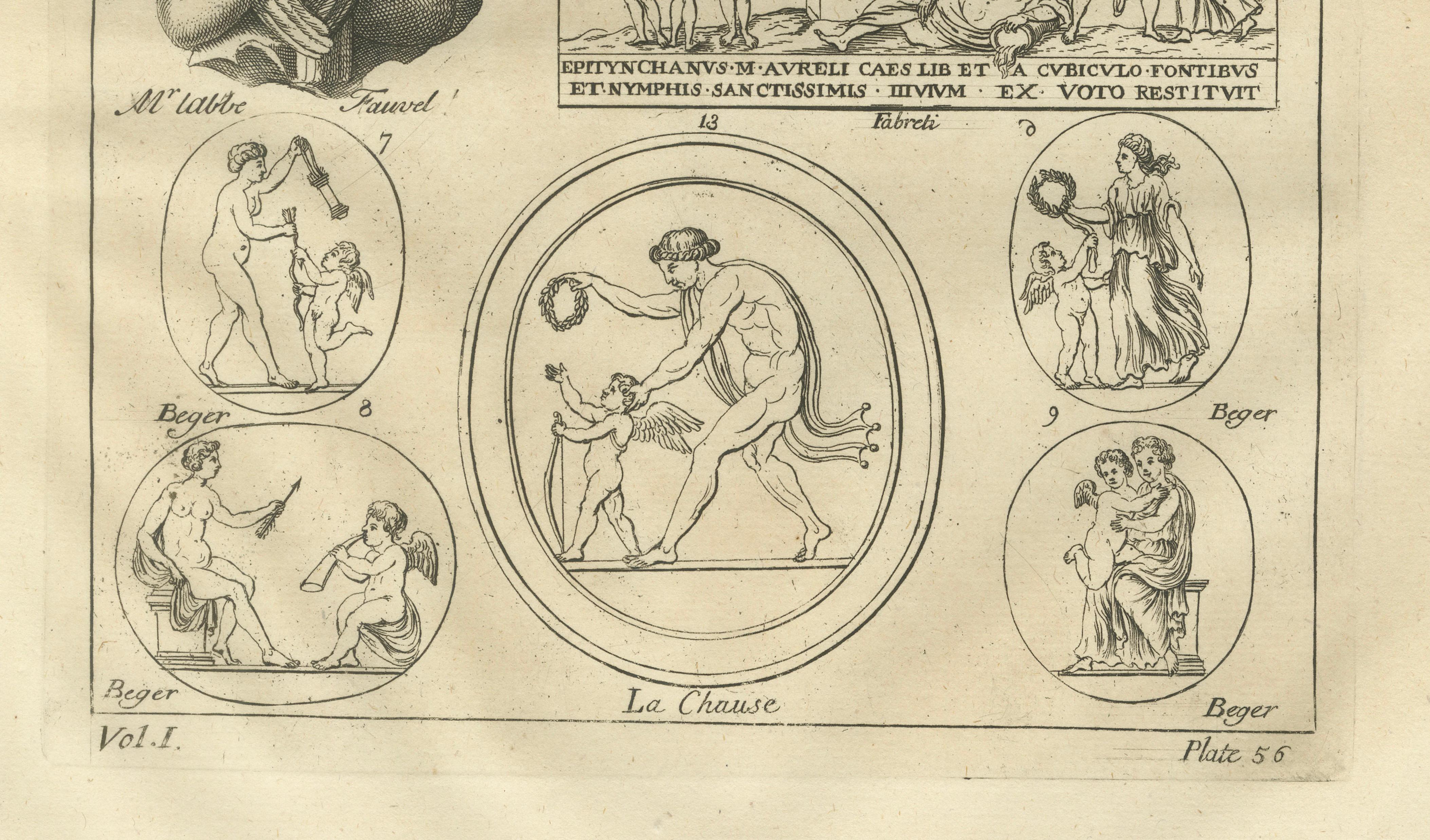Classical Putti and Three Graces Engraving, Montfaucon Antiquité Expliquée 1721