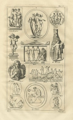 Classical Putti and Three Graces Engraving, Montfaucon Antiquité Expliquée 1721
