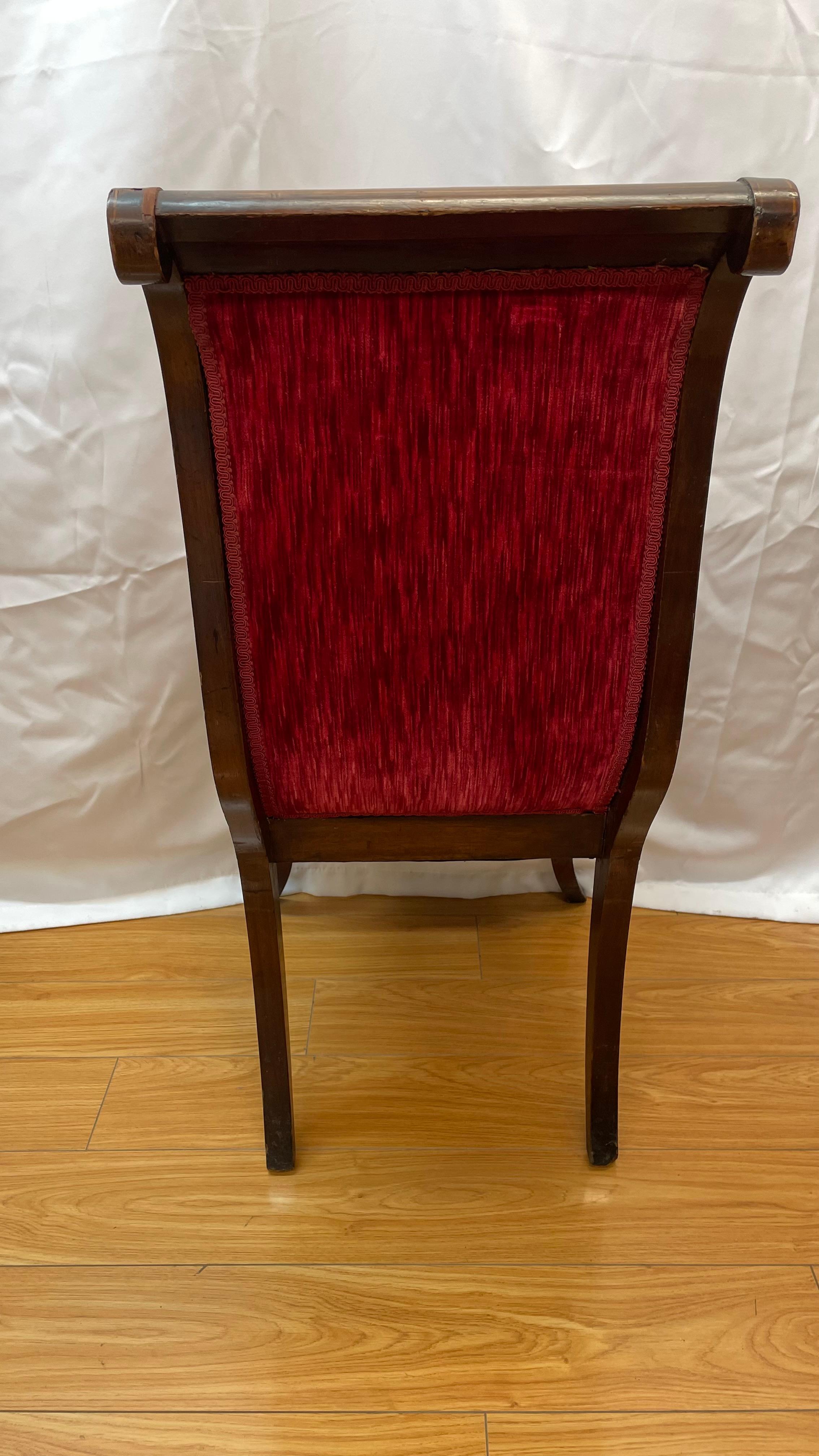 Classical red velvet upholstered and in laid desk chair For Sale 5