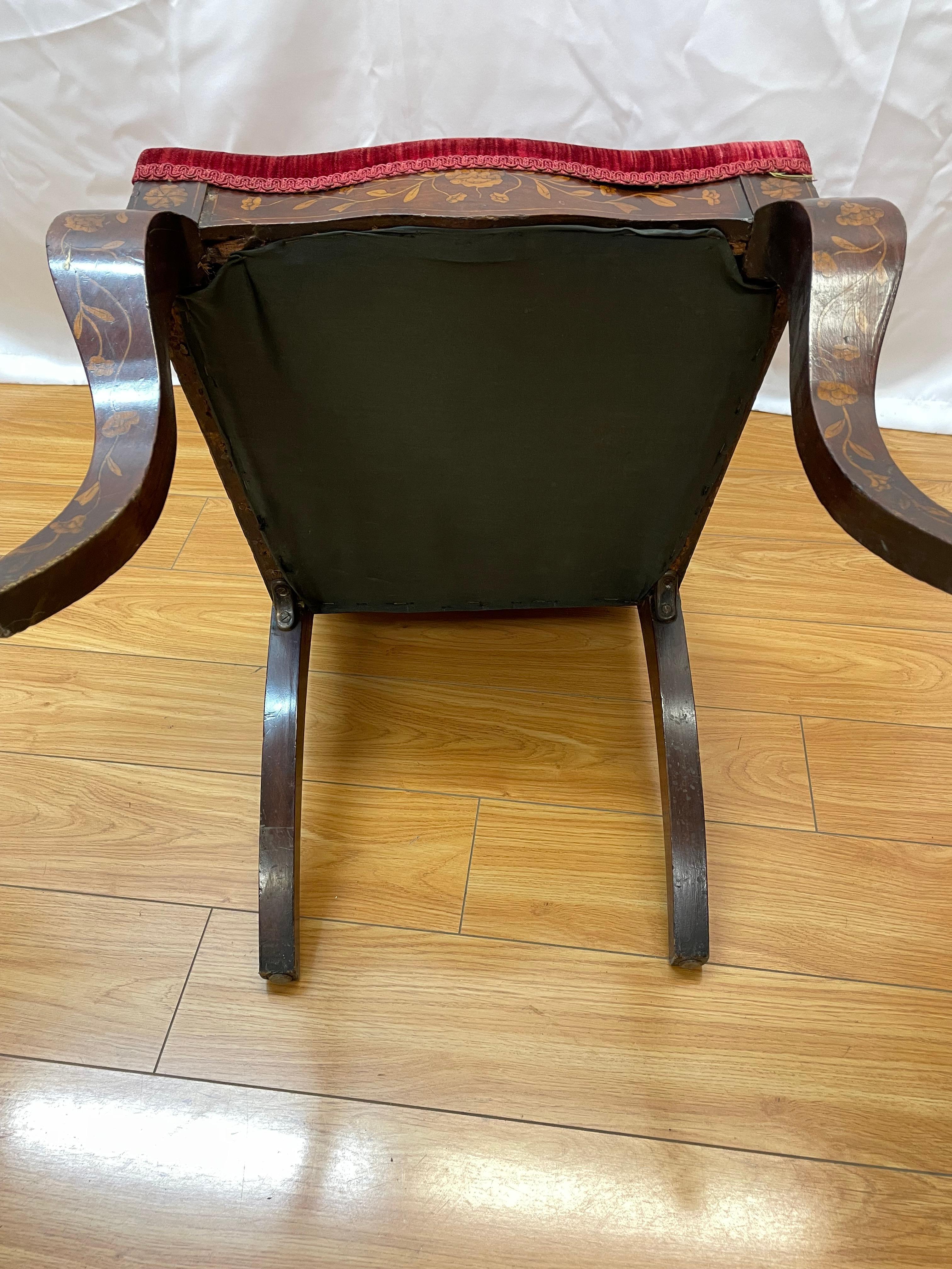 19th Century Classical red velvet upholstered and in laid desk chair For Sale