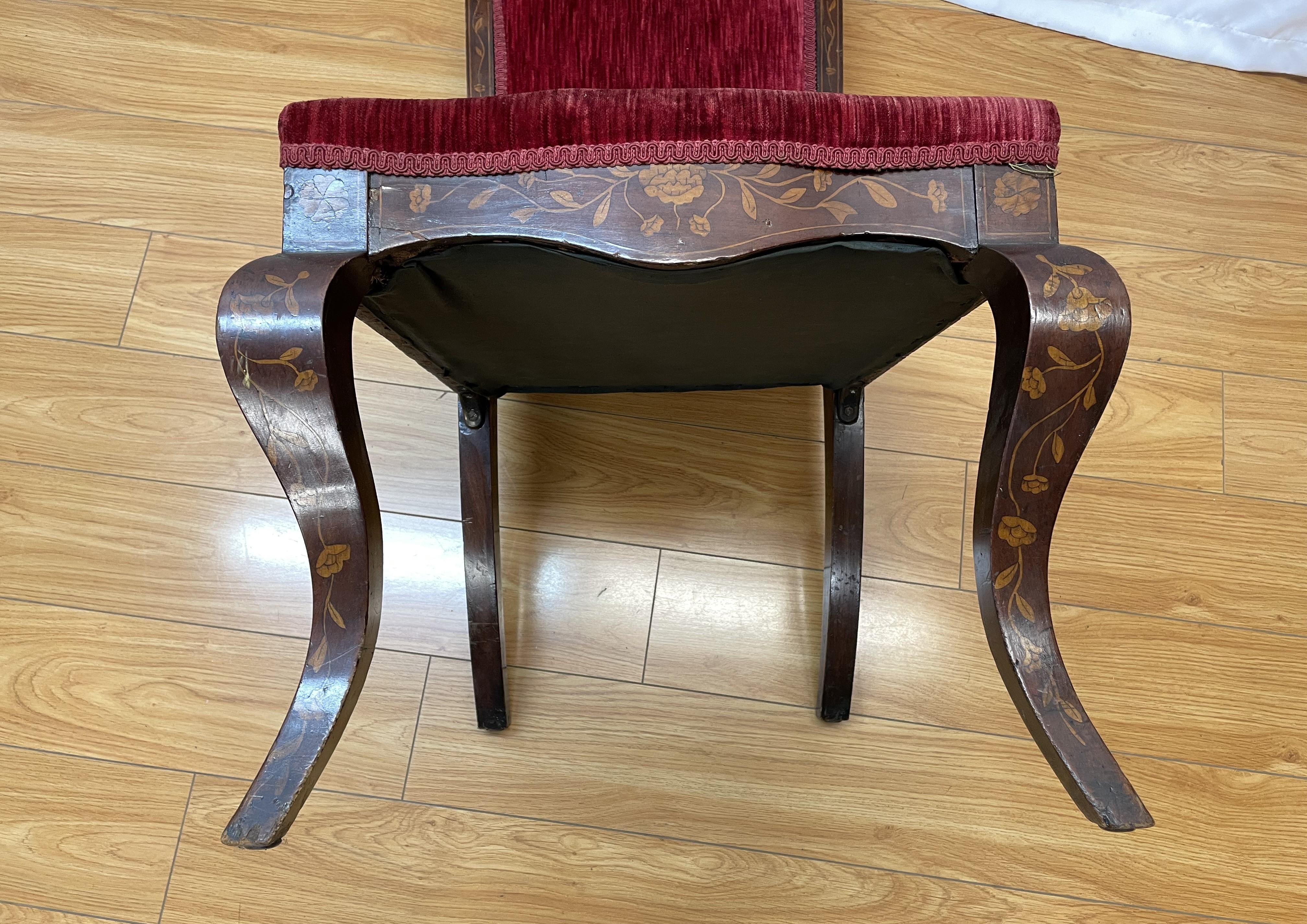 Velvet Classical red velvet upholstered and in laid desk chair For Sale