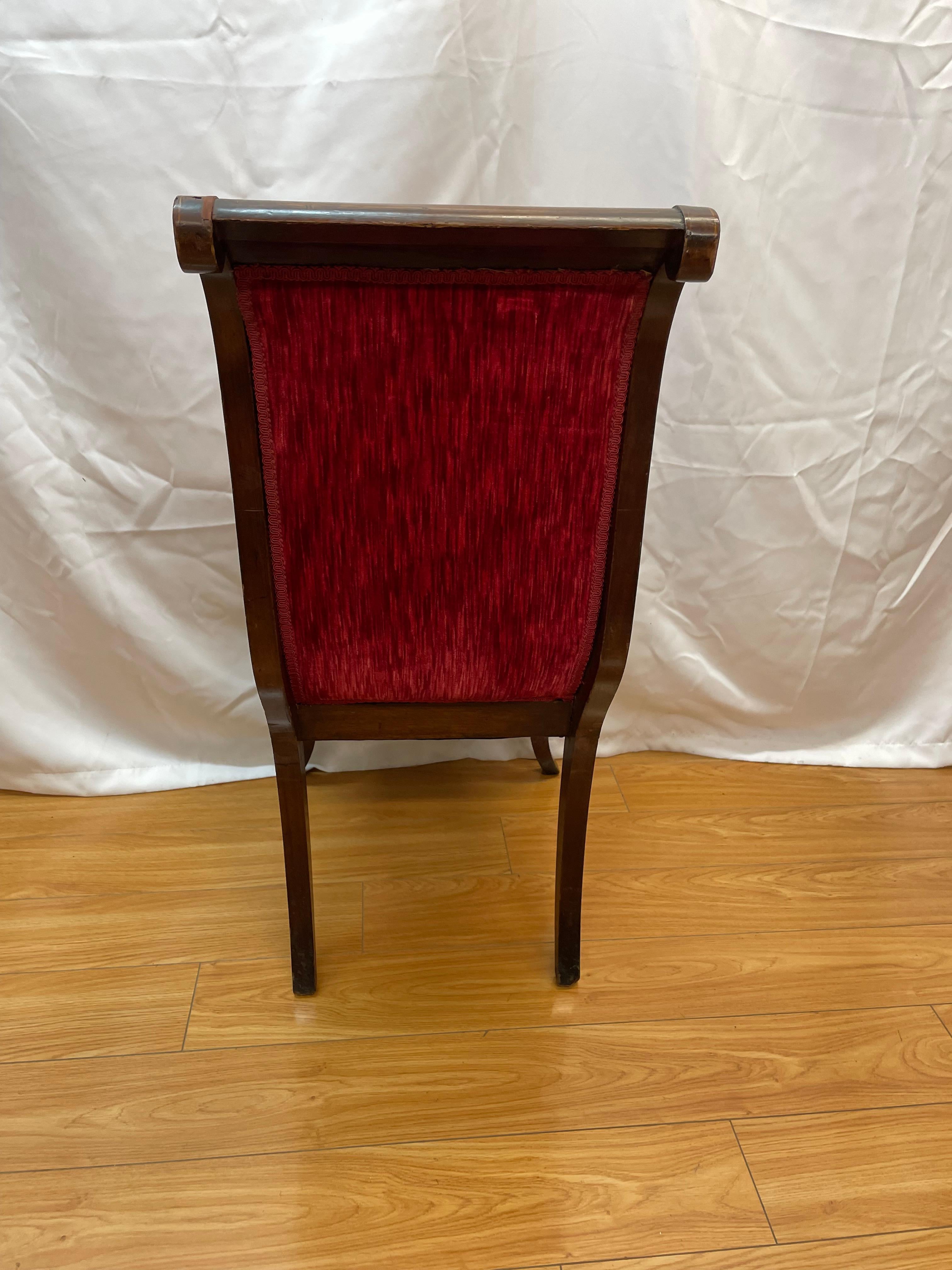 Classical red velvet upholstered and in laid desk chair For Sale 1