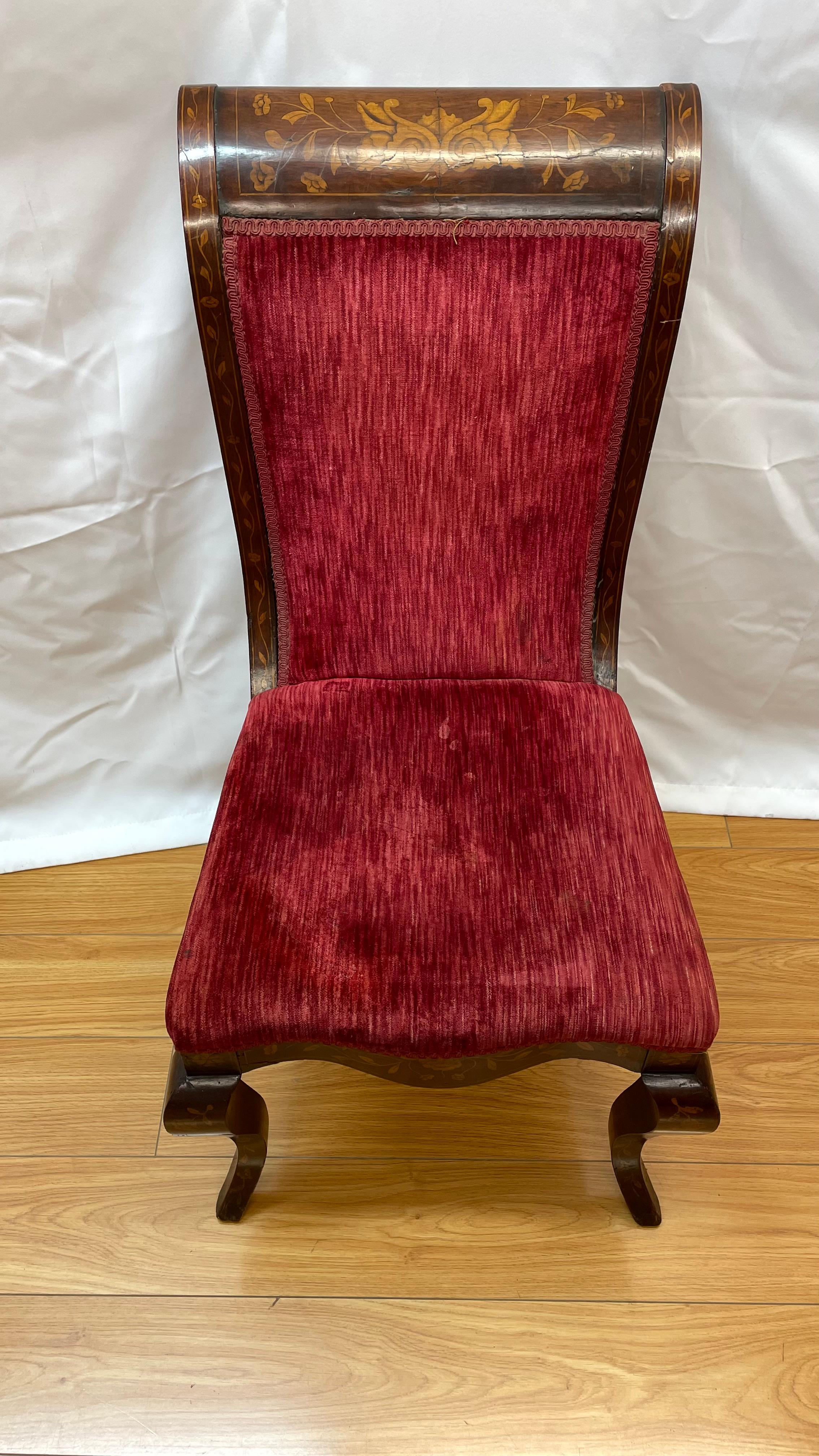 Classical red velvet upholstered and in laid desk chair For Sale 3