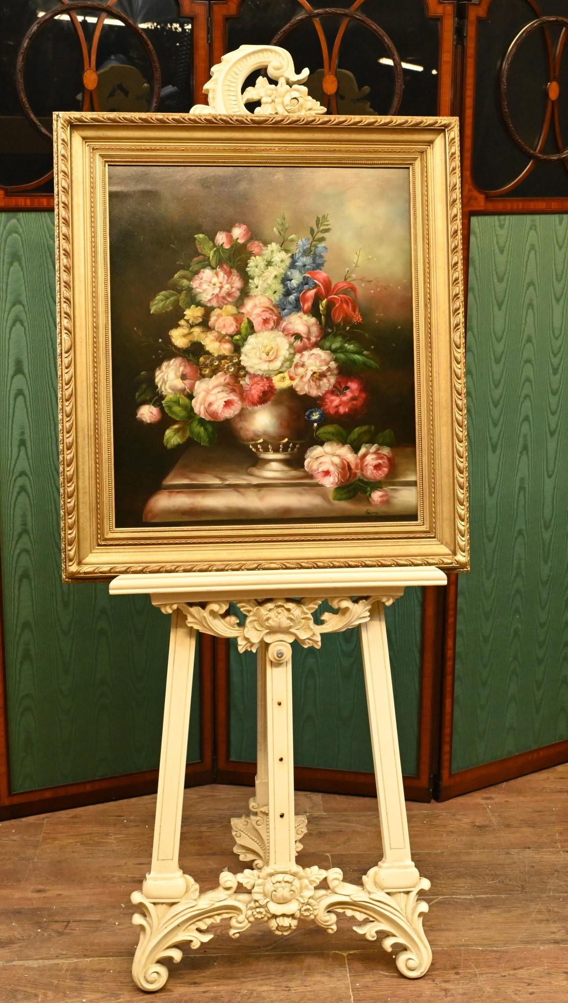 Gorgeous hand painted still life oil painting in the Regency manner
Very vivid and bright, will add light and energy to any room
Comes in elegant gilt frame
Offered in great shape ready for home use right away
We ship to every corner of the planet -