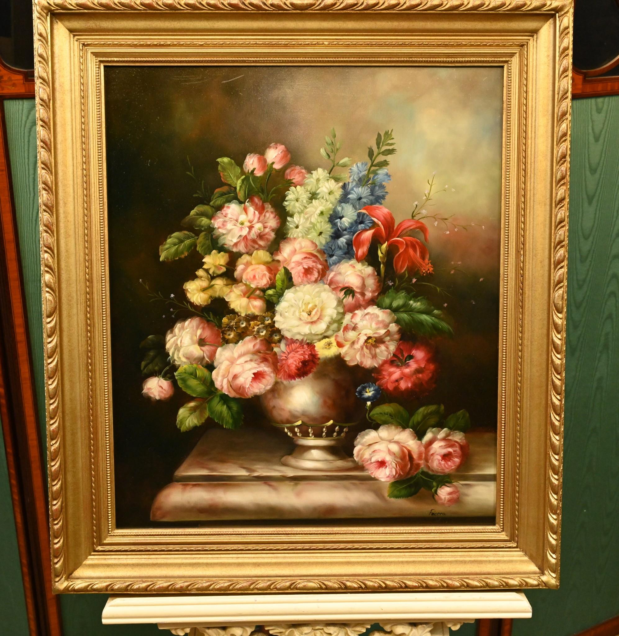 Late 20th Century Classical Regency Still Life Oil Painting Floral Spray For Sale