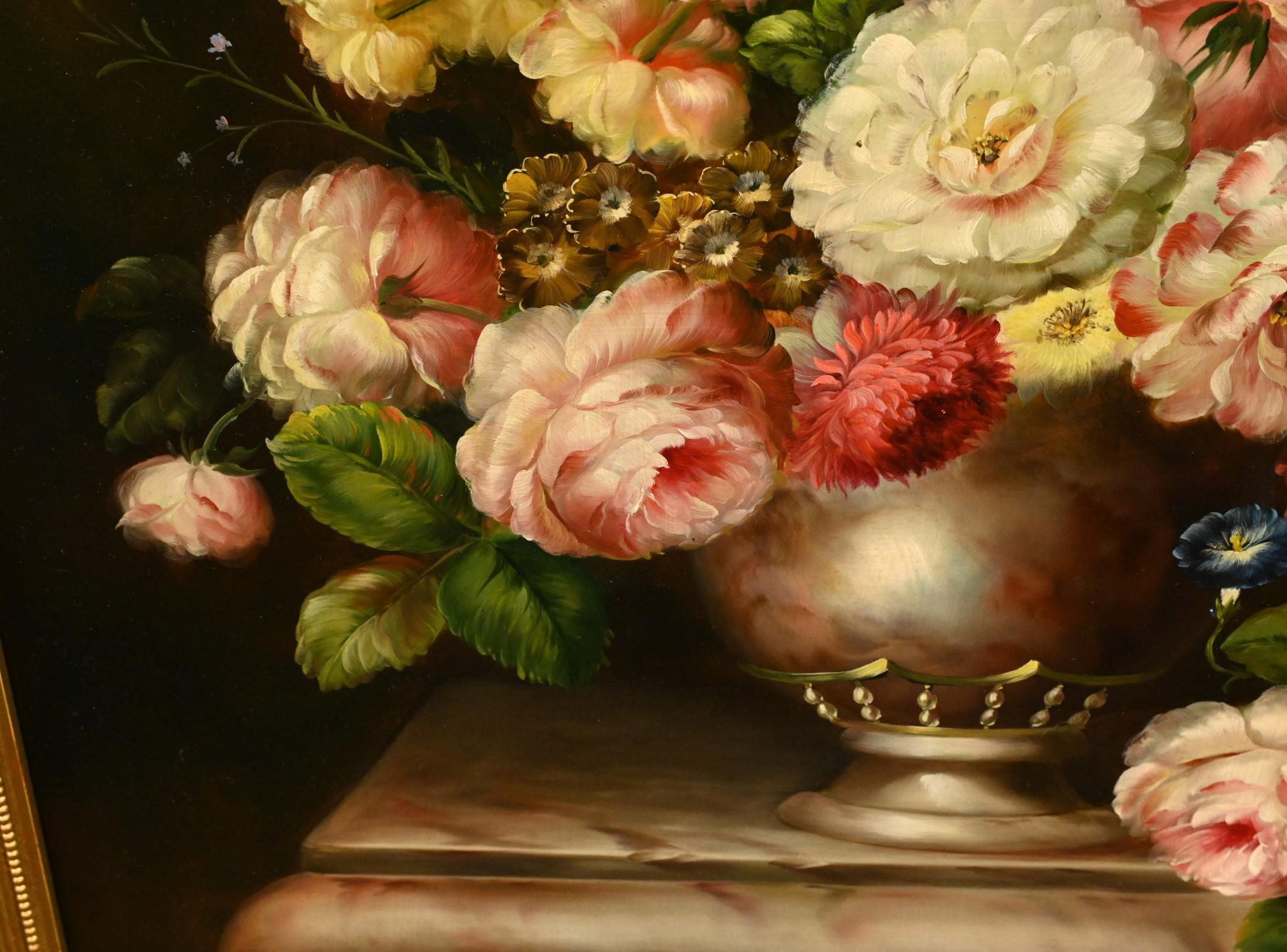 Toile Classic Regency Still Life Oil Painting Floral Spray (Nature morte à l'huile) en vente