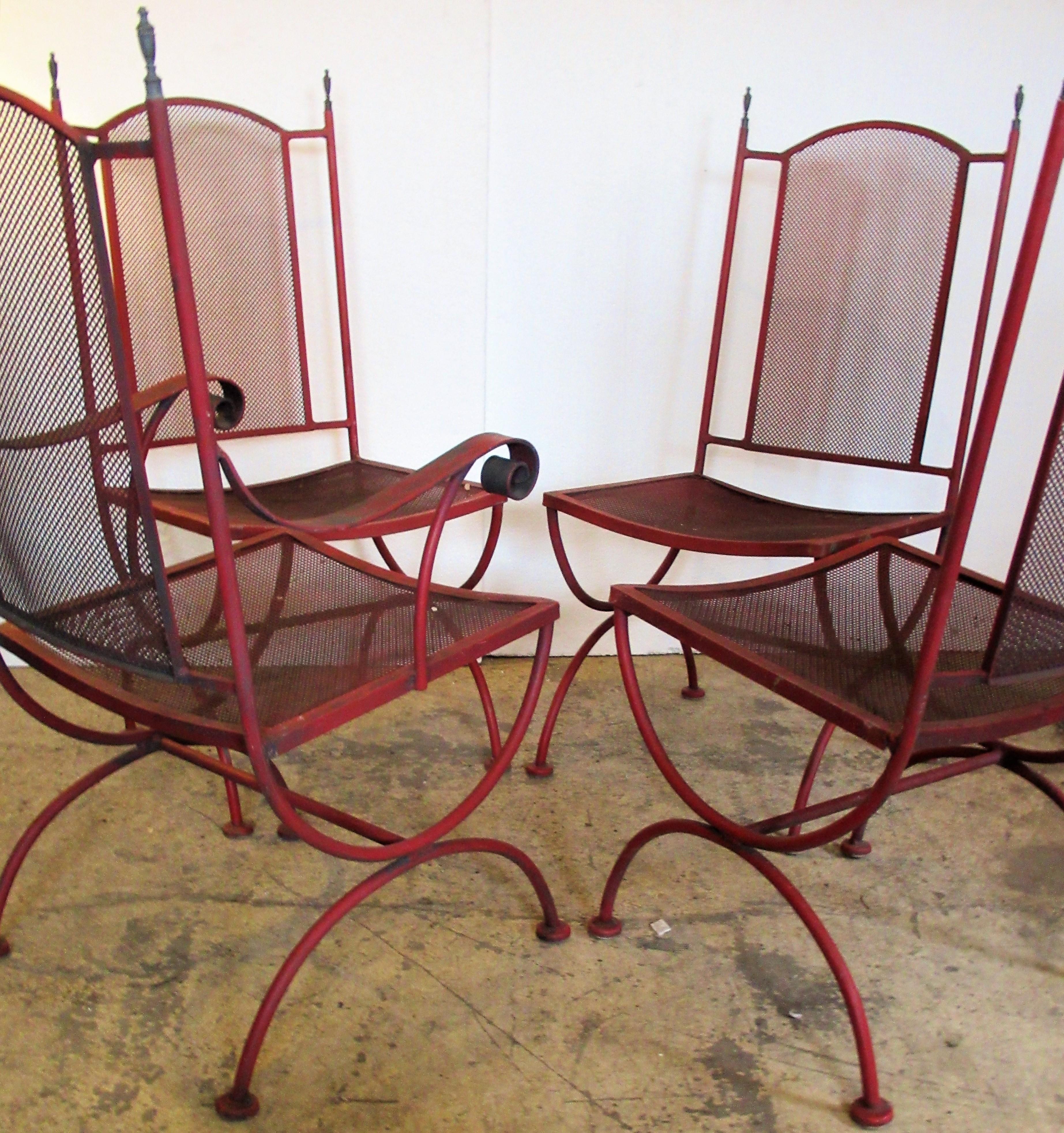 Neoclassical Wrought Iron and Brass Curule Chairs, 1960's For Sale