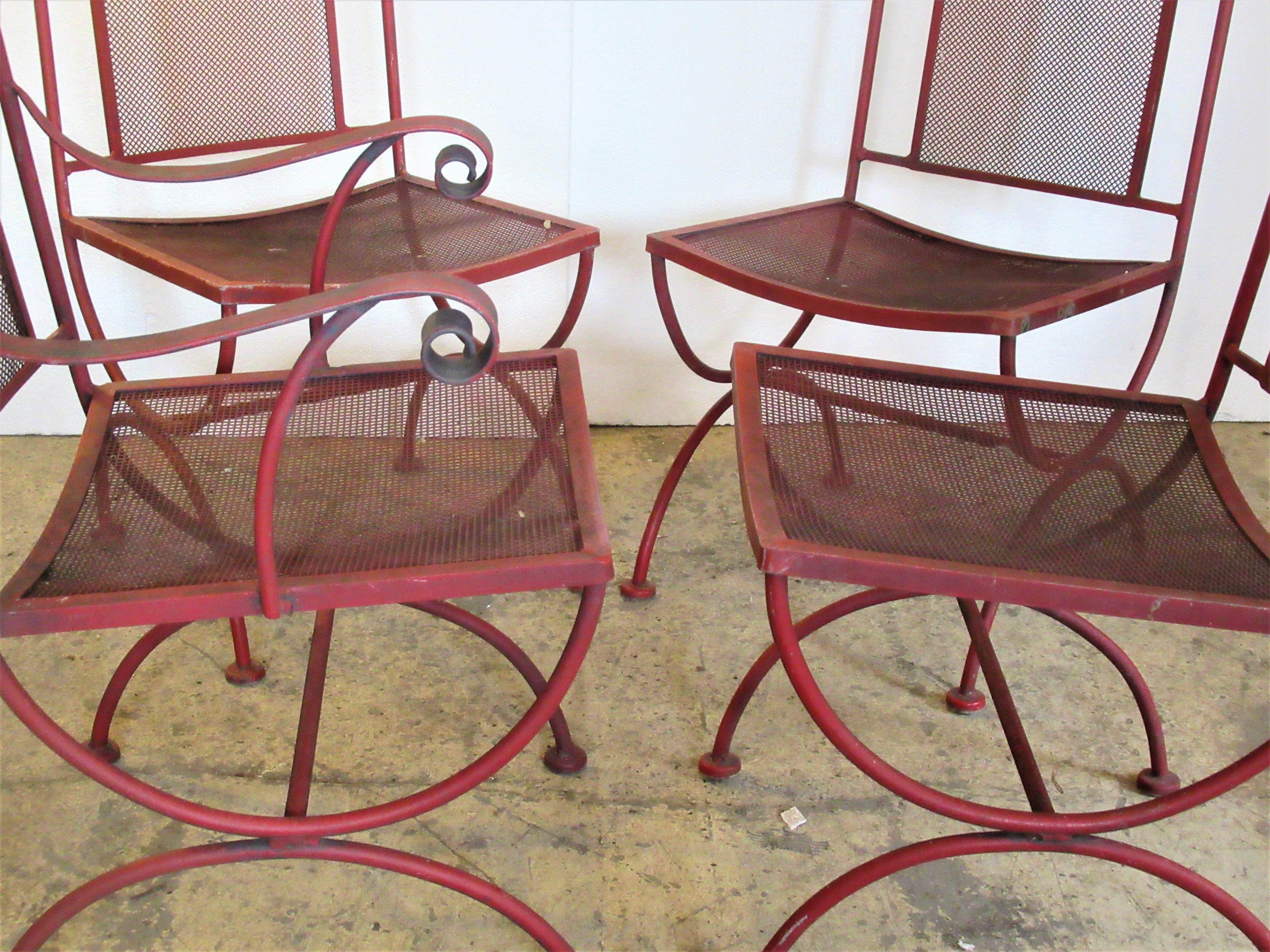 Schmiedeeiserne und messingfarbene Curule-Stühle, 1960er Jahre (amerikanisch) im Angebot