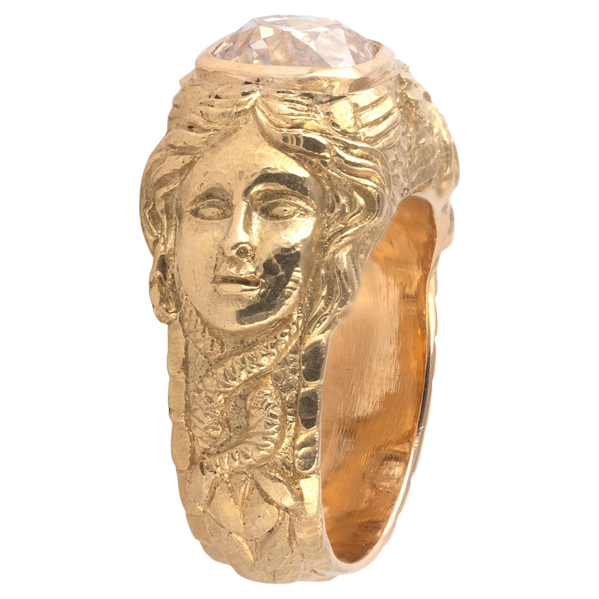 Old European Cut Classical Revival 2.34 ct Old Cushion Cut Diamond And 18k Gold Ring For Sale