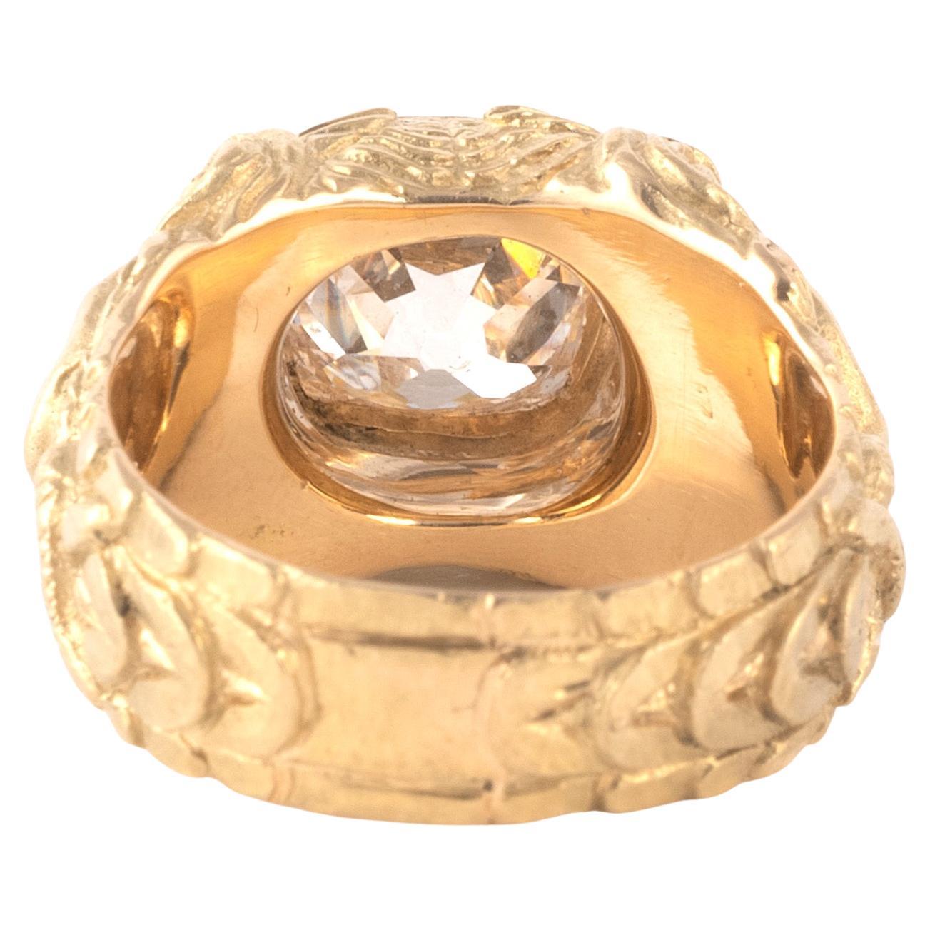 Men's Classical Revival 2.34 ct Old Cushion Cut Diamond And 18k Gold Ring For Sale