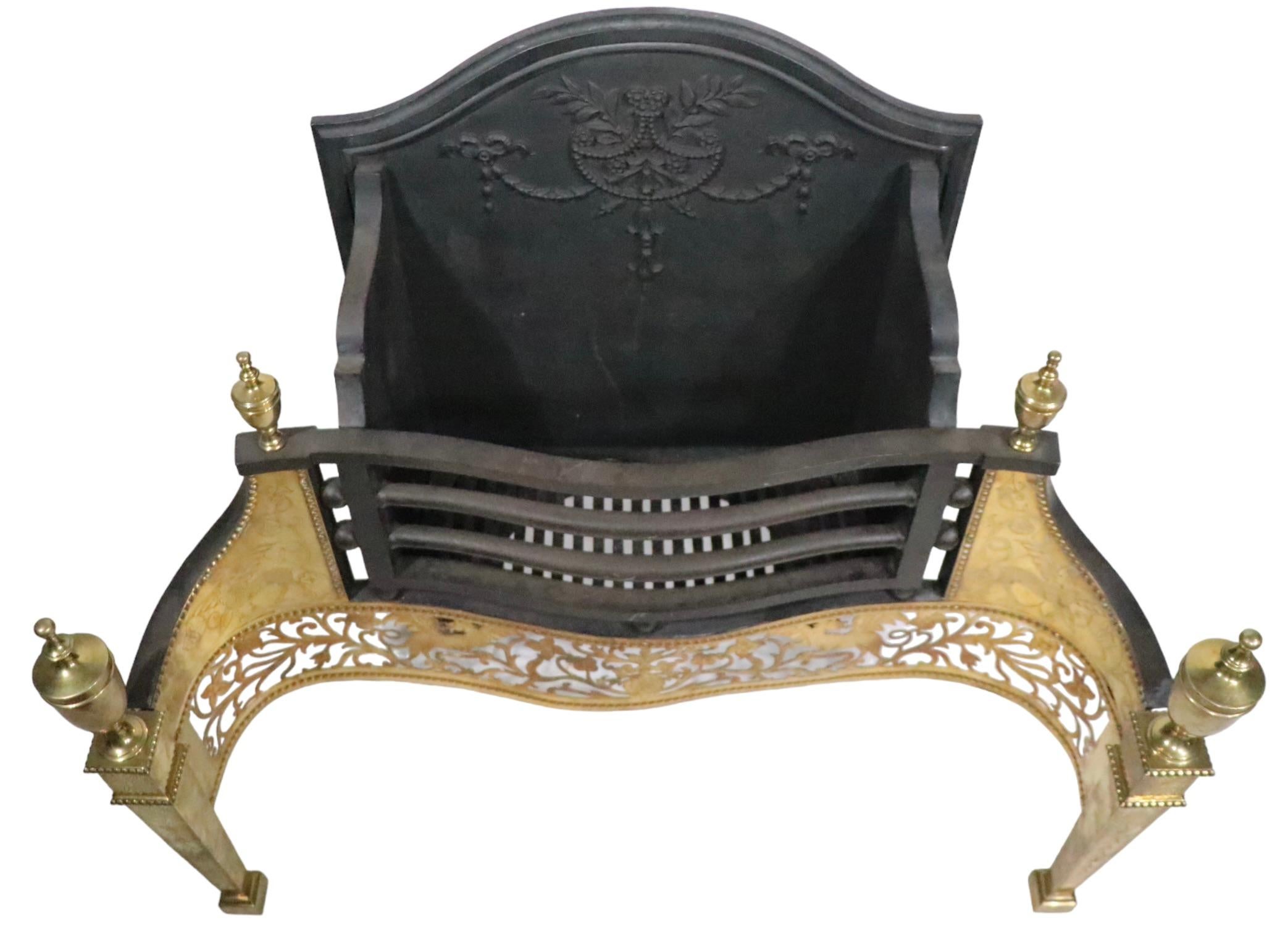 Classical Revival English Hoole Cast Iron and Brass Fireplace Coal Grate Insert 8