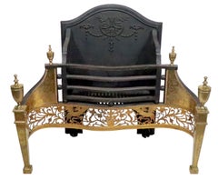 Classical Revival English Hoole Cast Iron and Brass Fireplace Coal Grate Insert