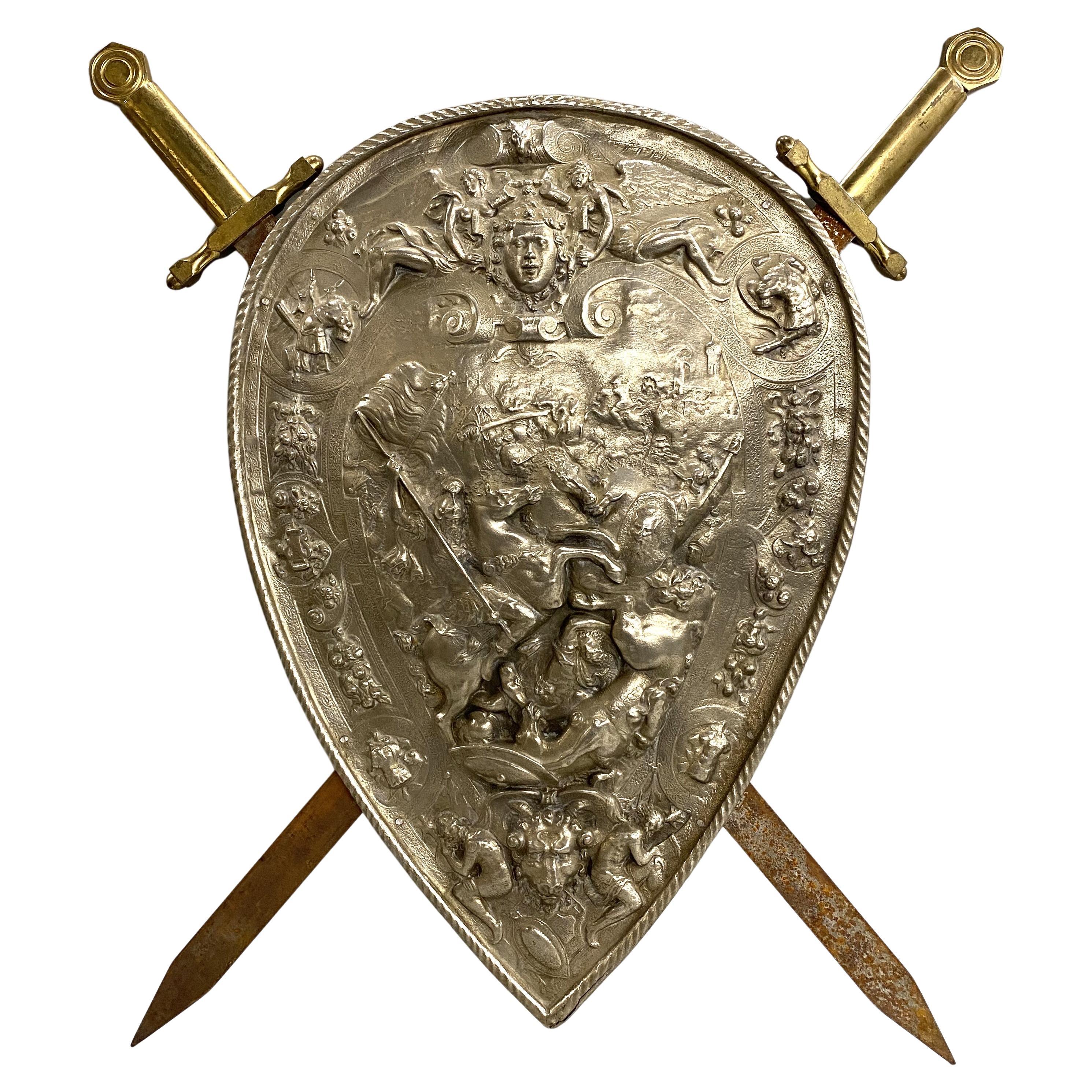 Classical Revival Pair of Ceremonial Swords & Shield
