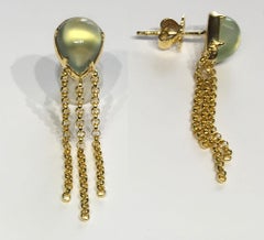 Classical Roman 18kt Gold Dangle Earrings set with Prehnite Cabochons