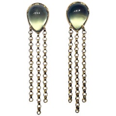 Pendants d'oreilles classiques romains en or 18 carats sertis de cabochons en préhnite