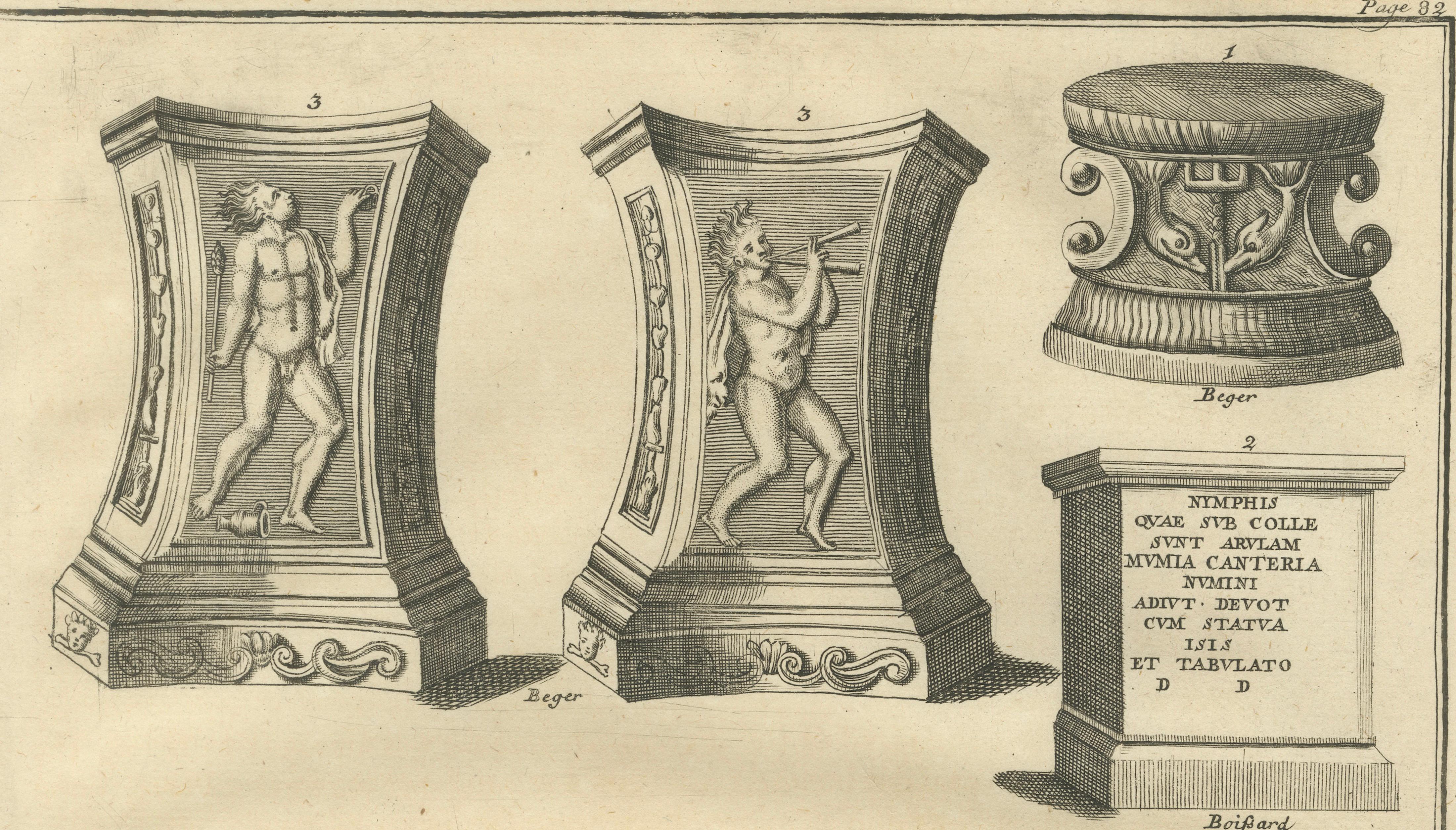 Classical Roman Altars & Antiquities Engraving, Montfaucon 1721