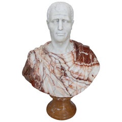 Classical Roman Bust in White Marble and Red Onyx – Imperial Style Sculpture