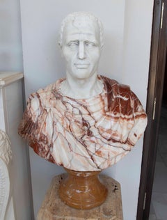 Classical Roman Bust in White Marble and Red Onyx – Imperial Style Sculpture